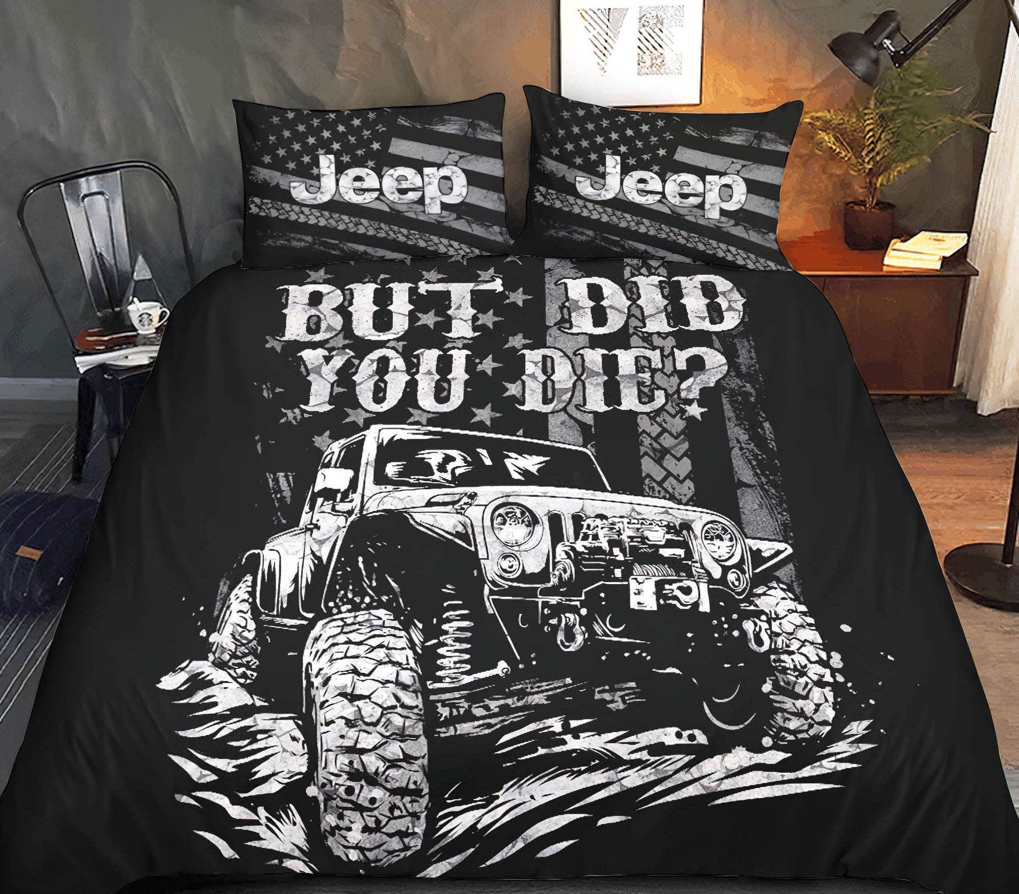 but-did-you-die-jeep-bw-bedding-set