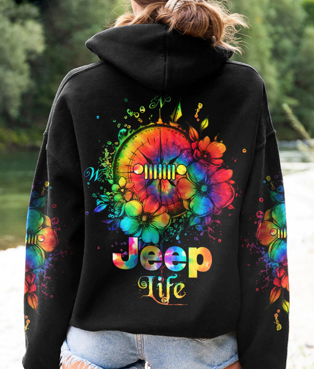 jeep-life-compass-flower-tie-dye-hoodie