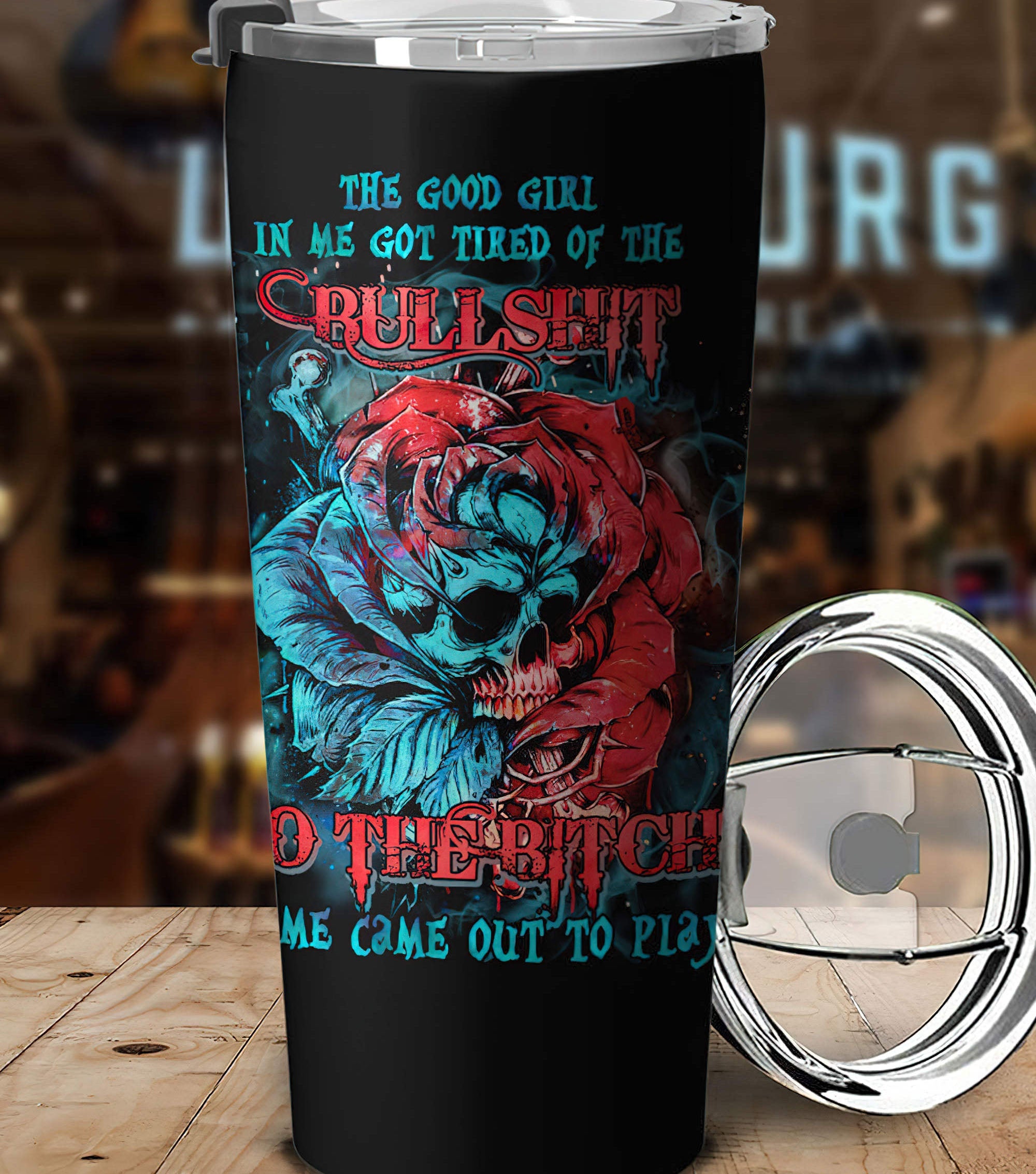 Personalized The Good Girl In Me Rose Skull Bones Tumbler Tumbler