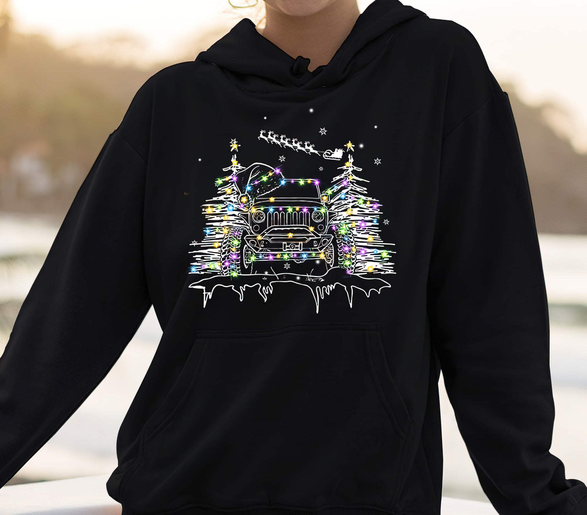 jeep-christmas-lights-new-1-sided-hoodie