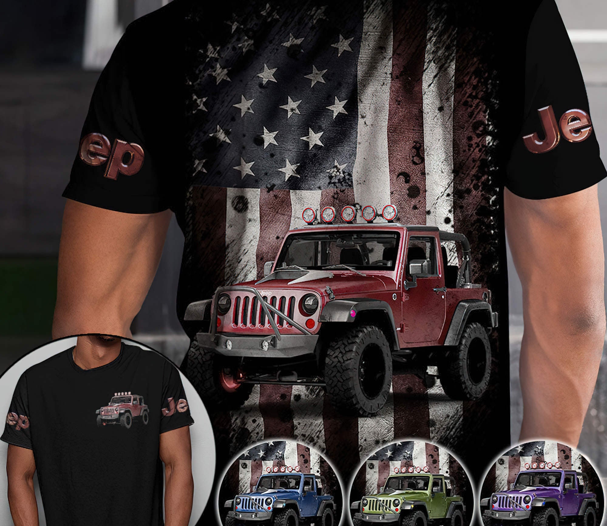 personalized-american-flag-jeep-t-shirt