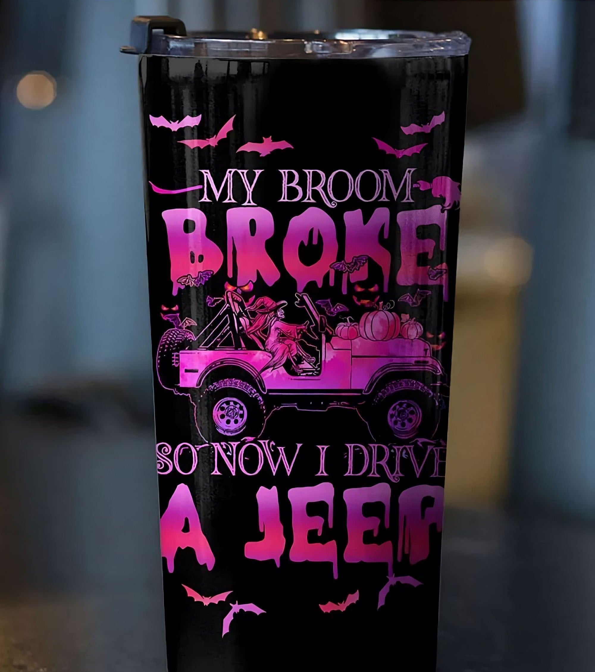 personalized-my-broom-broke-so-now-i-drive-a-jeep-pink-tumbler