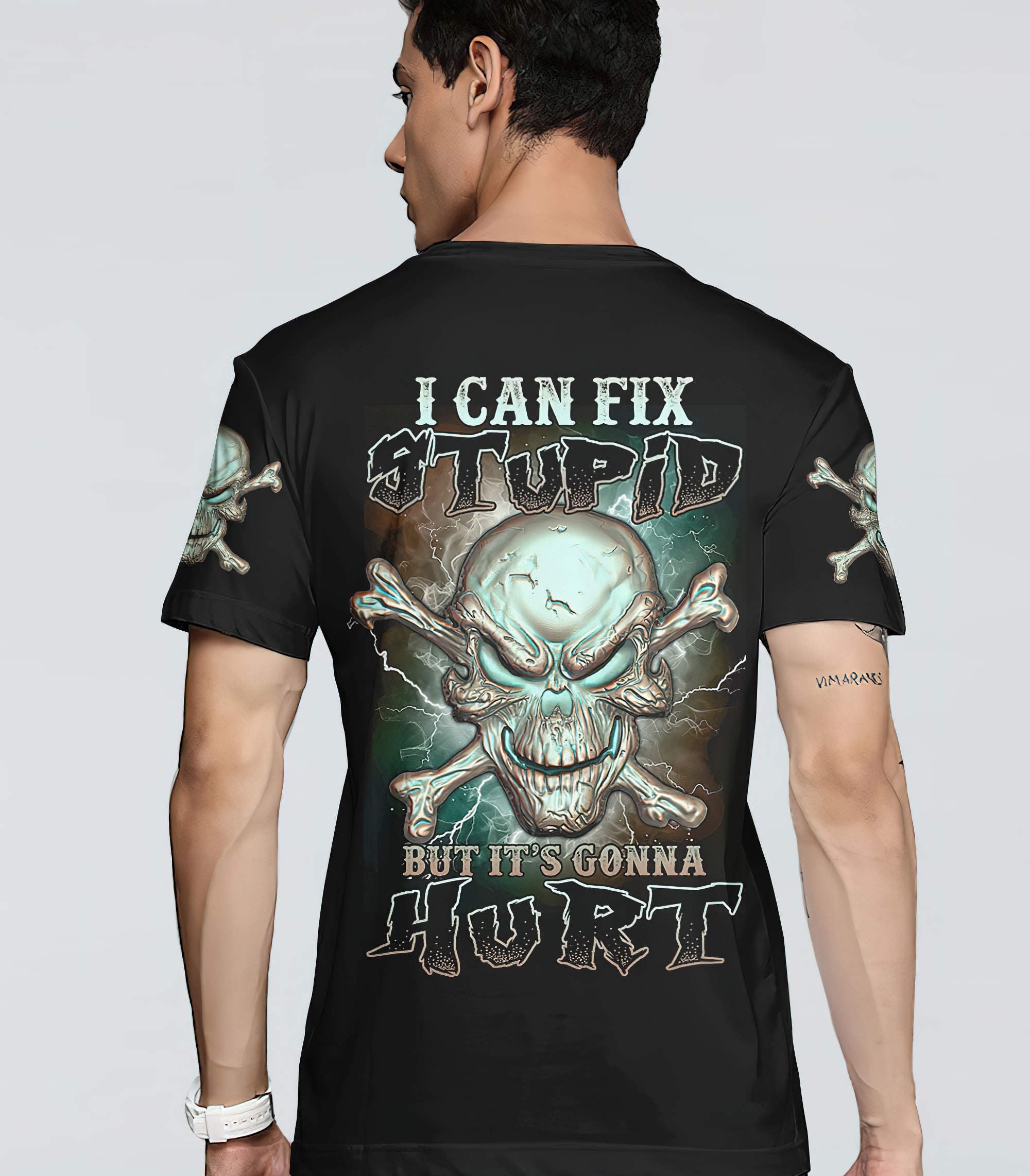 I Can Fix Stupid Metal Skull Bones All Over Print T Shirt