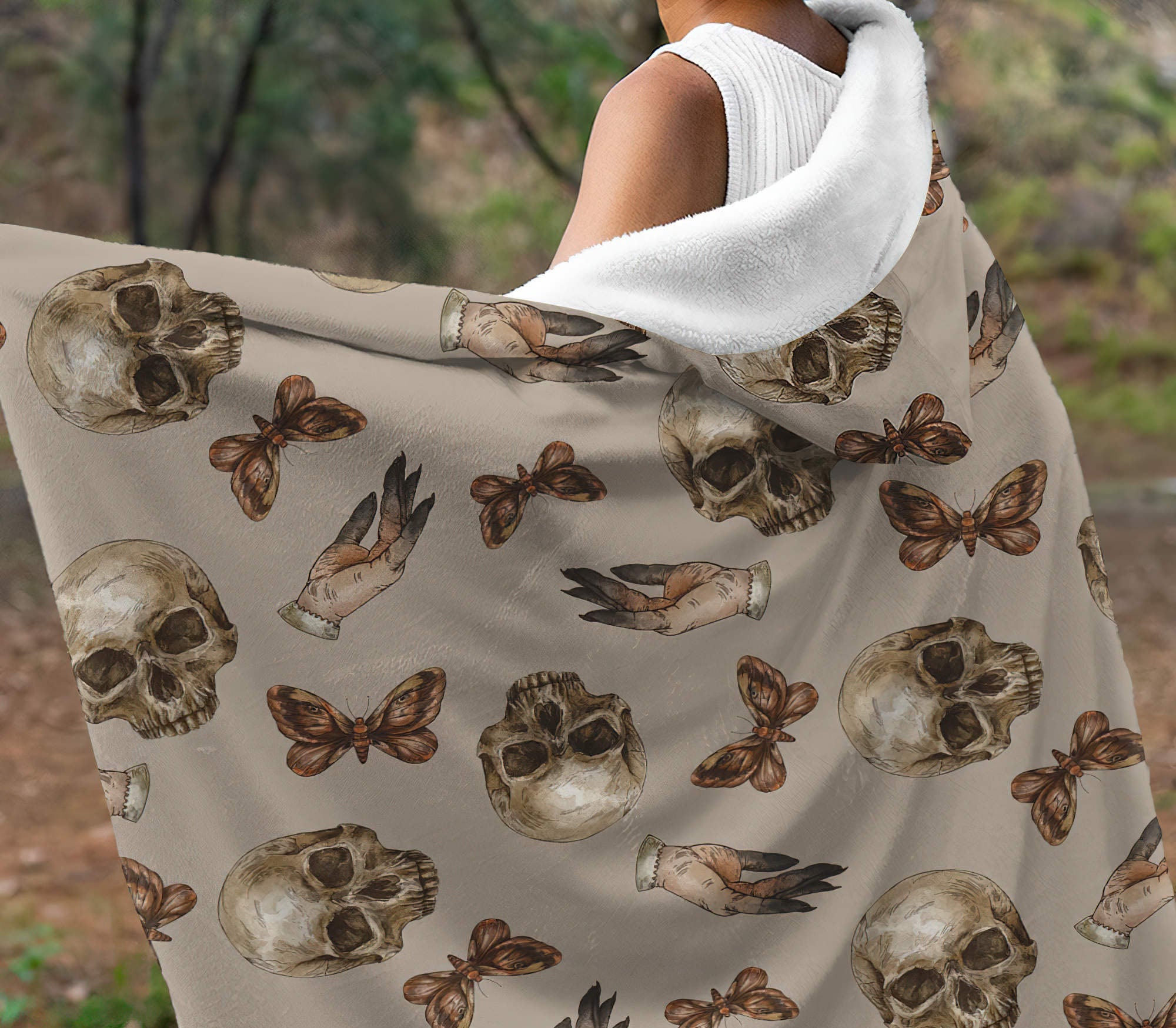 Skull Witch Sherpa Blanket Hoodie Wearable Blanket Hoodie