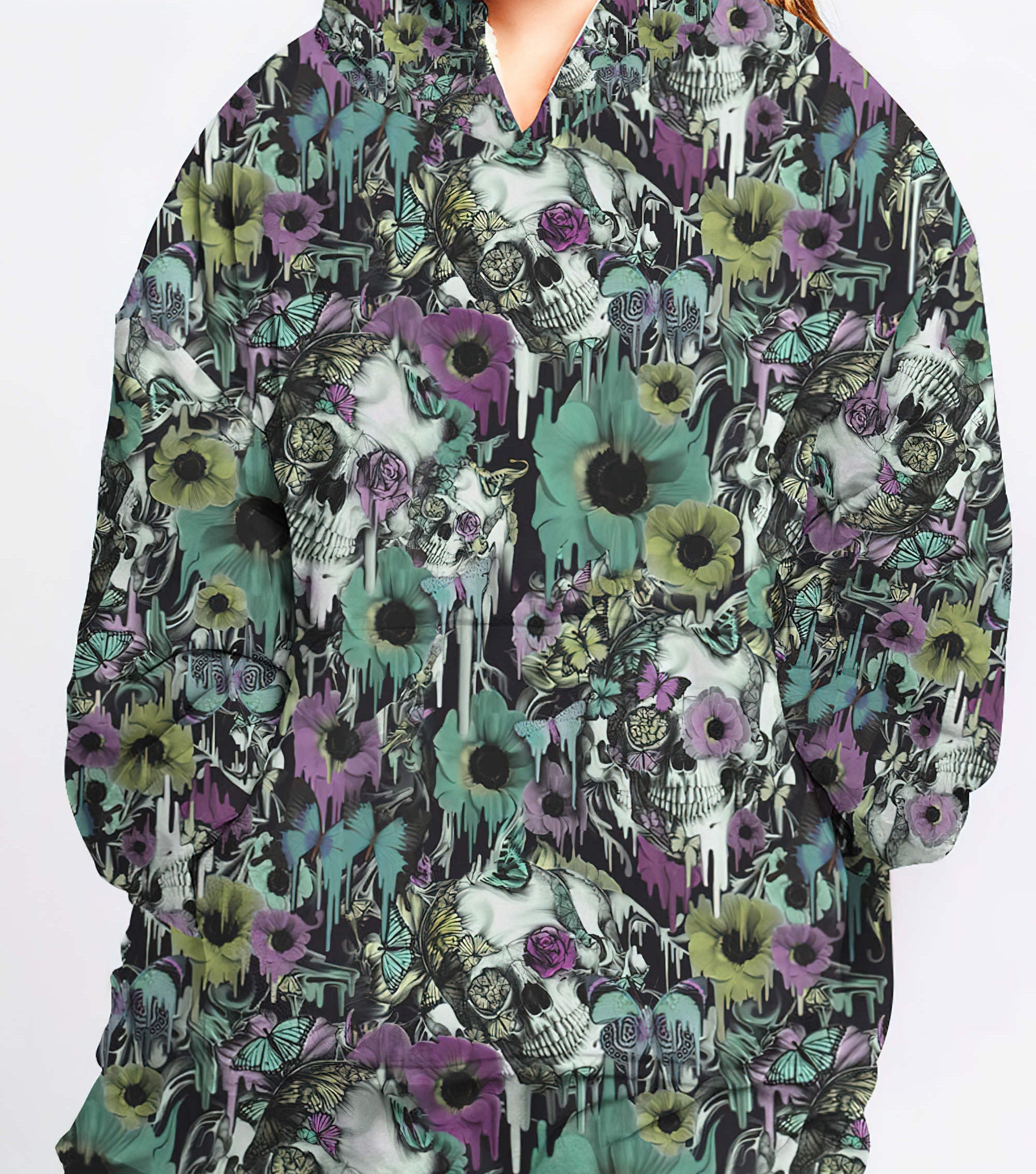 skull-floral-butterfly-sherpa-blanket-hoodie-wearable-blanket-hoodie