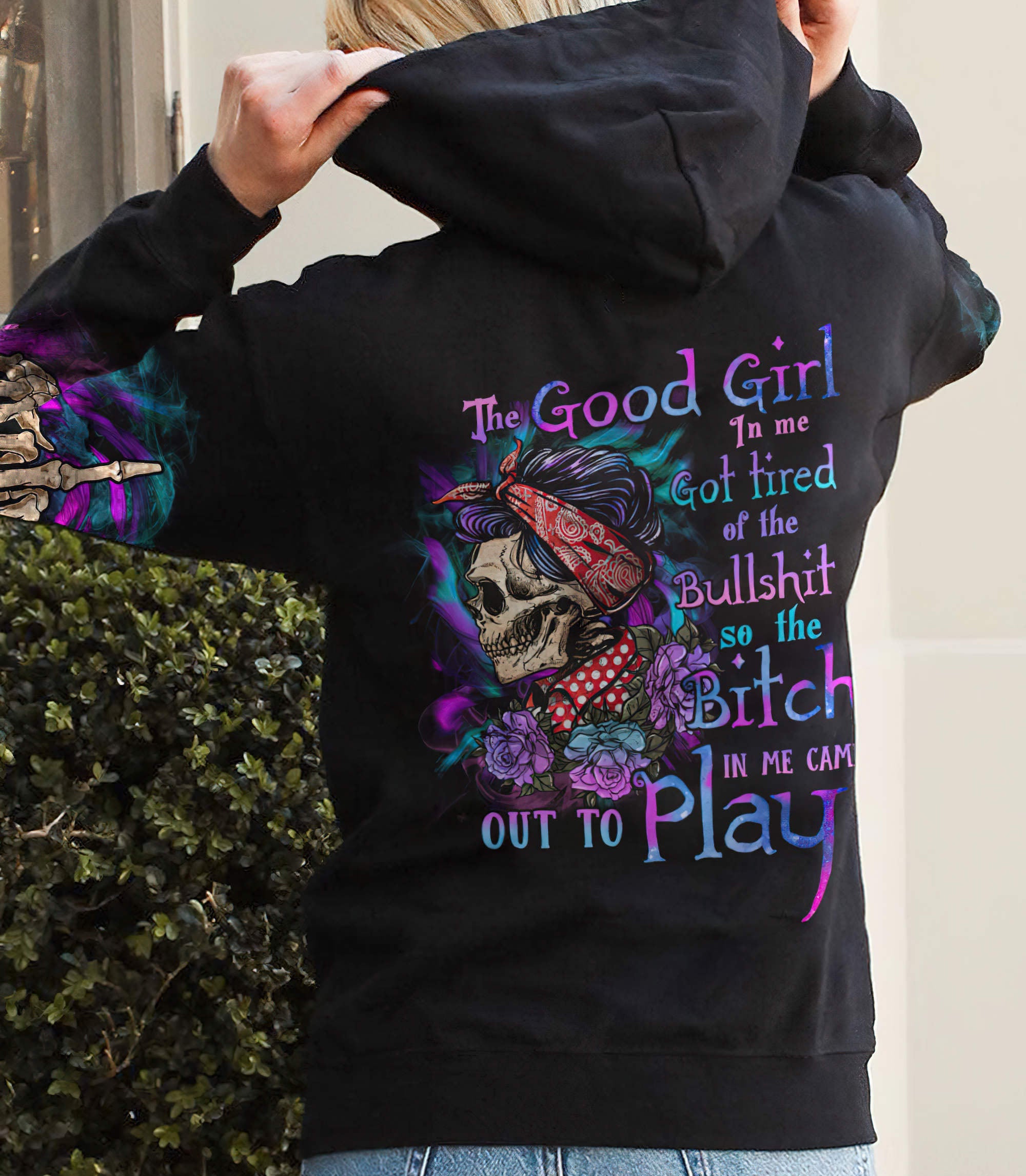 the-good-girl-skull-rose-messy-bun-all-over-print-hoodie