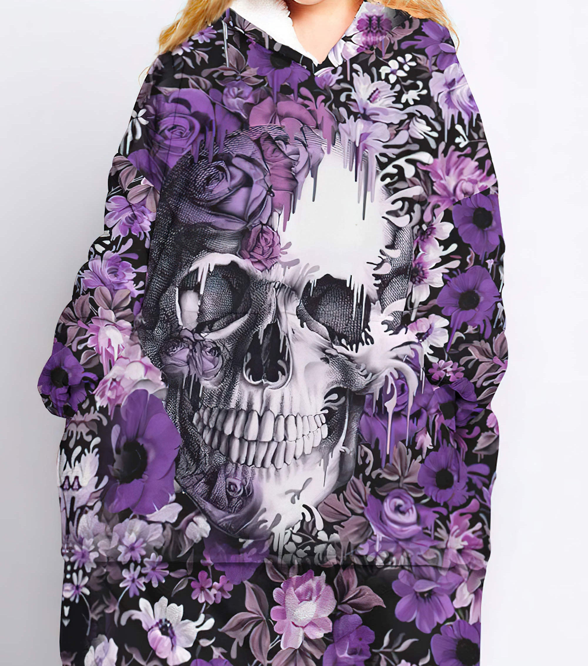 skull-flower-sherpa-blanket-hoodie-wearable-blanket-hoodie