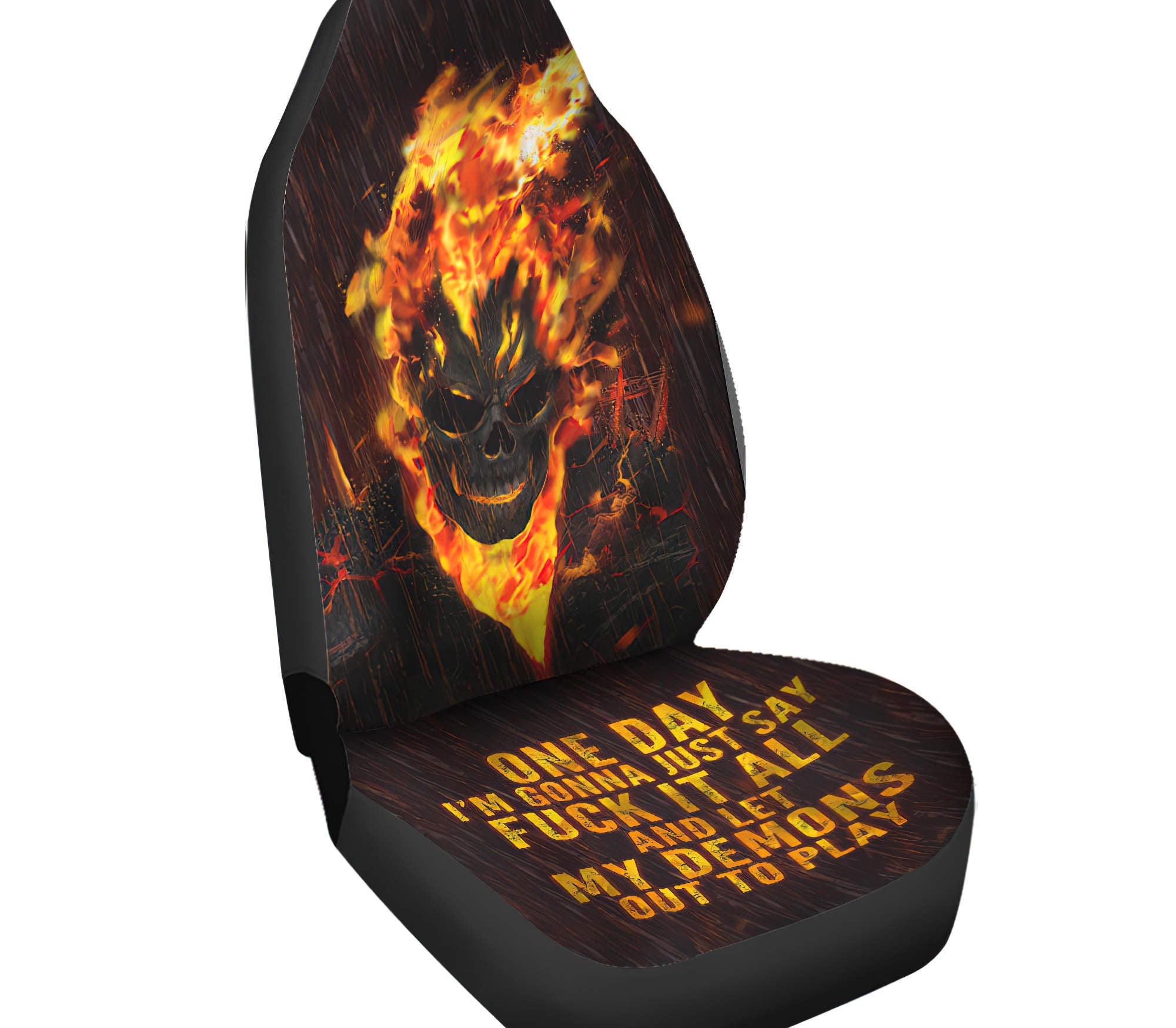 One Day Flaming Skull Automotive Car Seat Cover