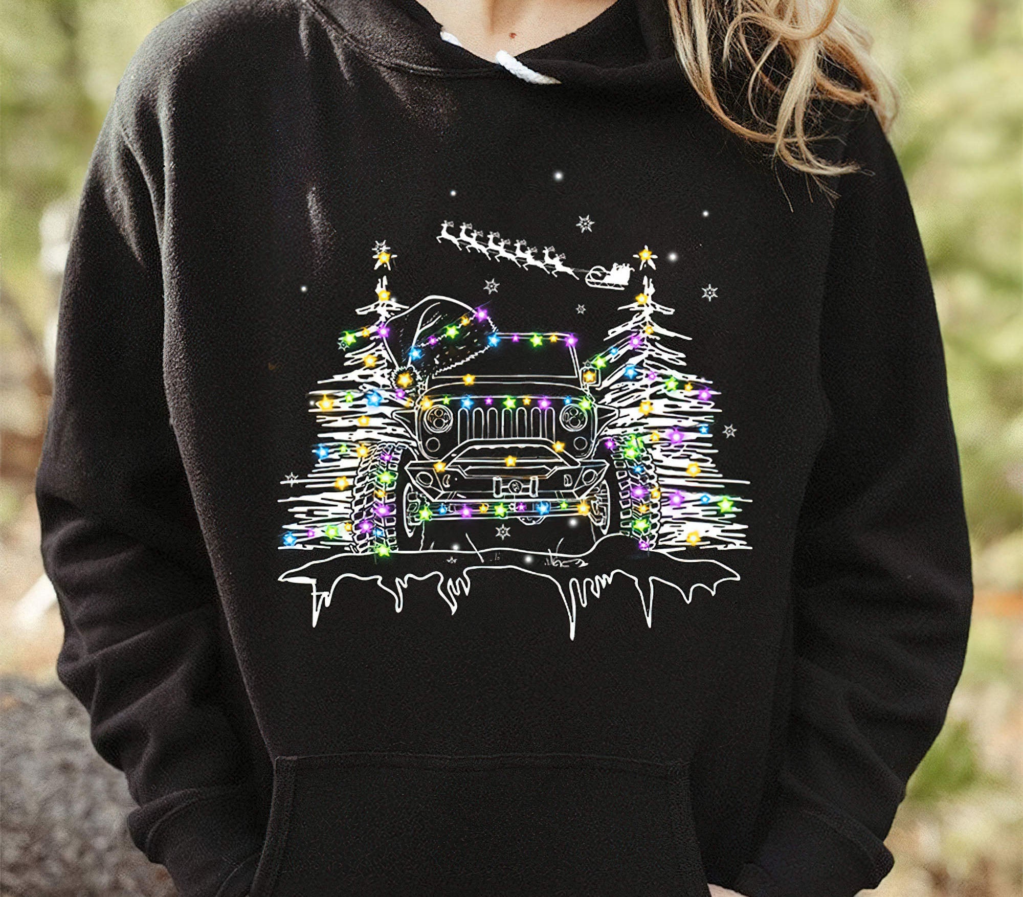 jeep-christmas-lights-new-1-sided-hoodie