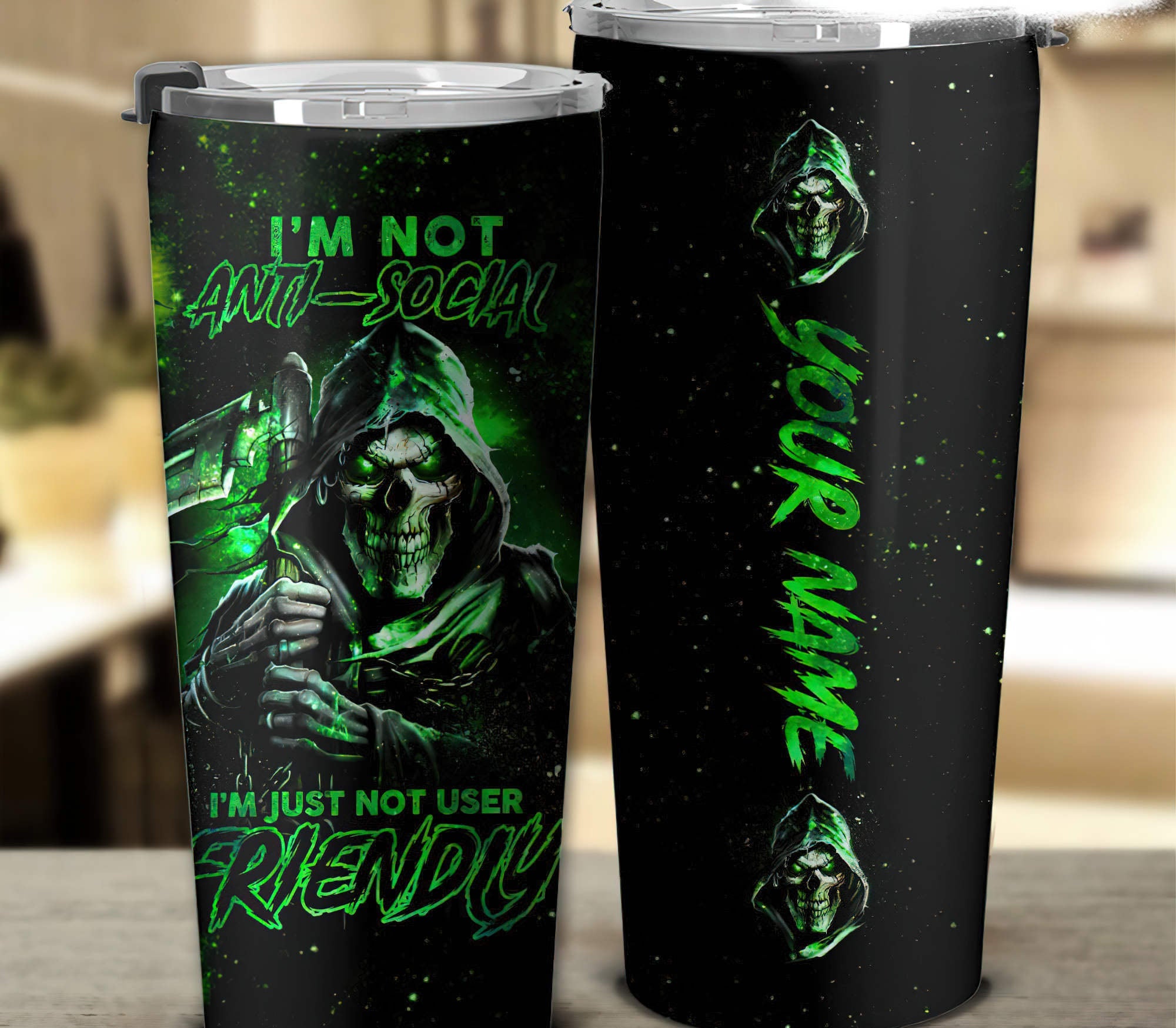 Personalized I'm Not Anti-social Skull Tumbler Tumbler