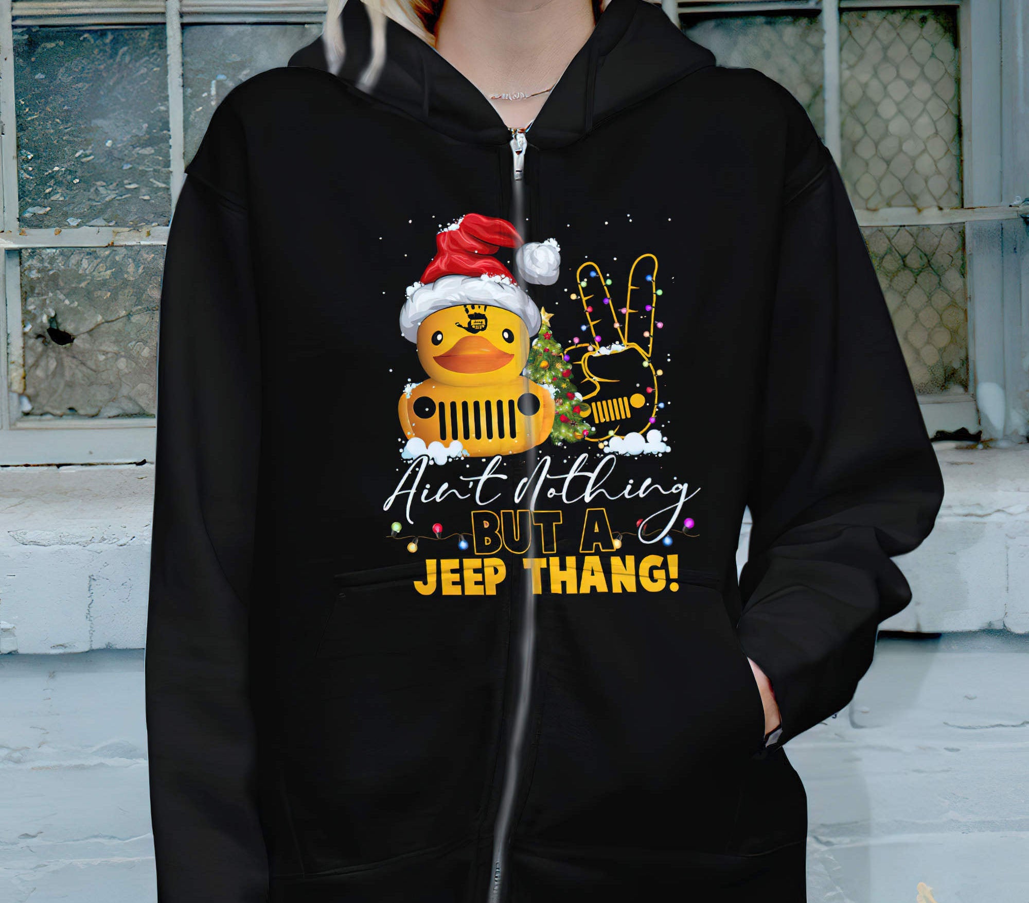 jeep-thang-duck-xmas-1-sided-hoodie