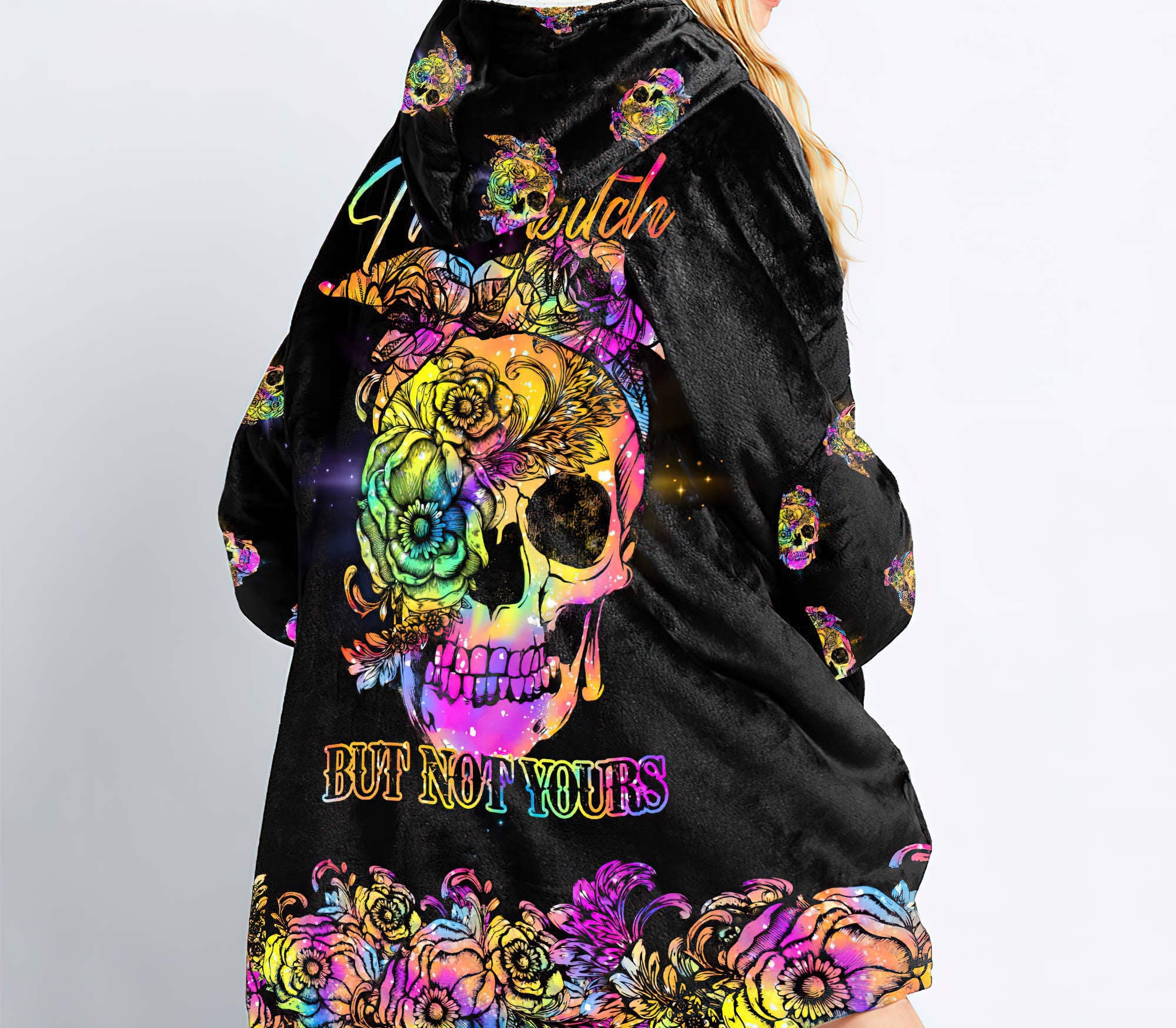 Skull Yes I'm A B Floral Sherpa Blanket Hoodie Wearable Blanket Hoodie