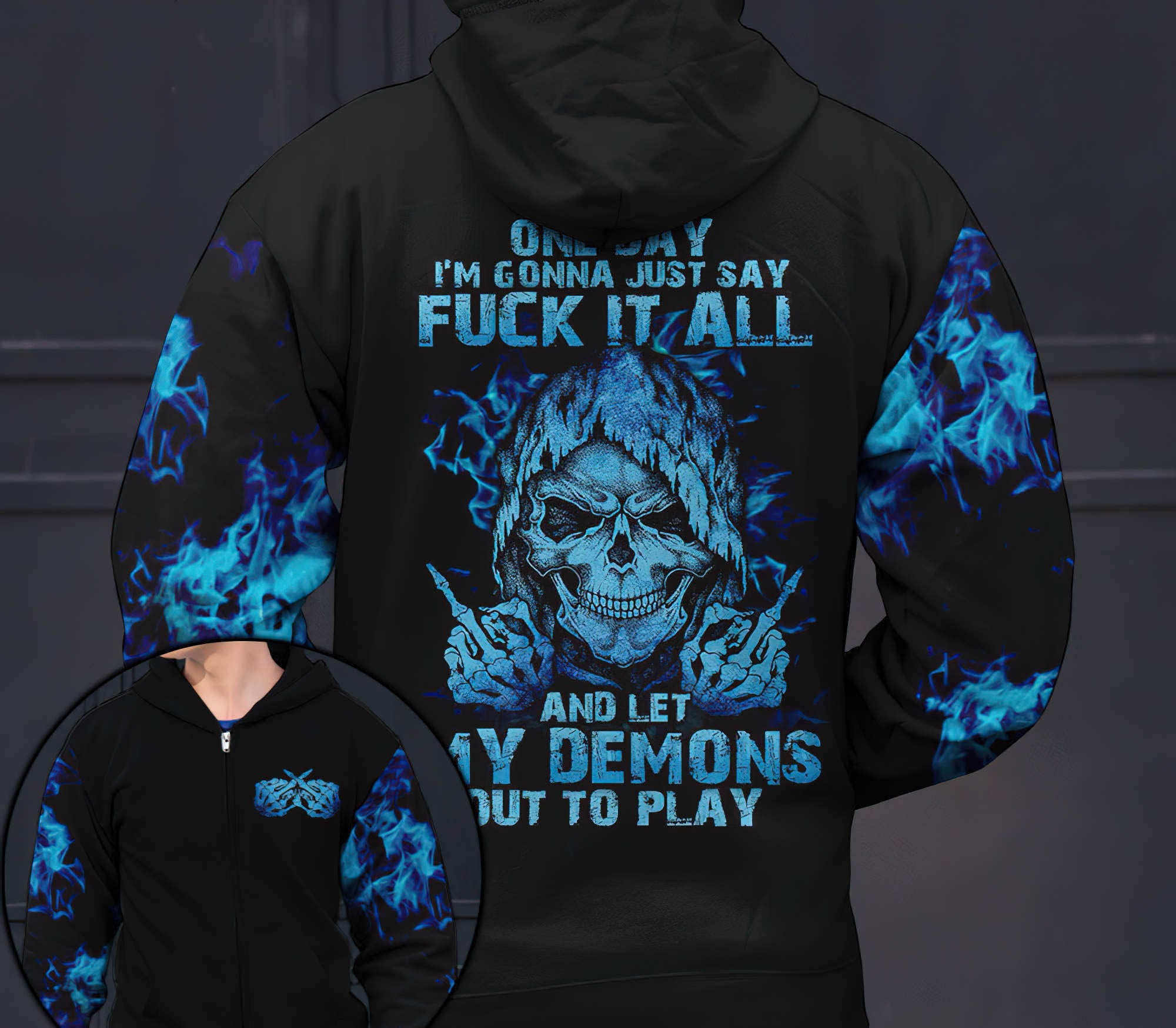 My Demons Out To Play Skull All Over Print Hoodie