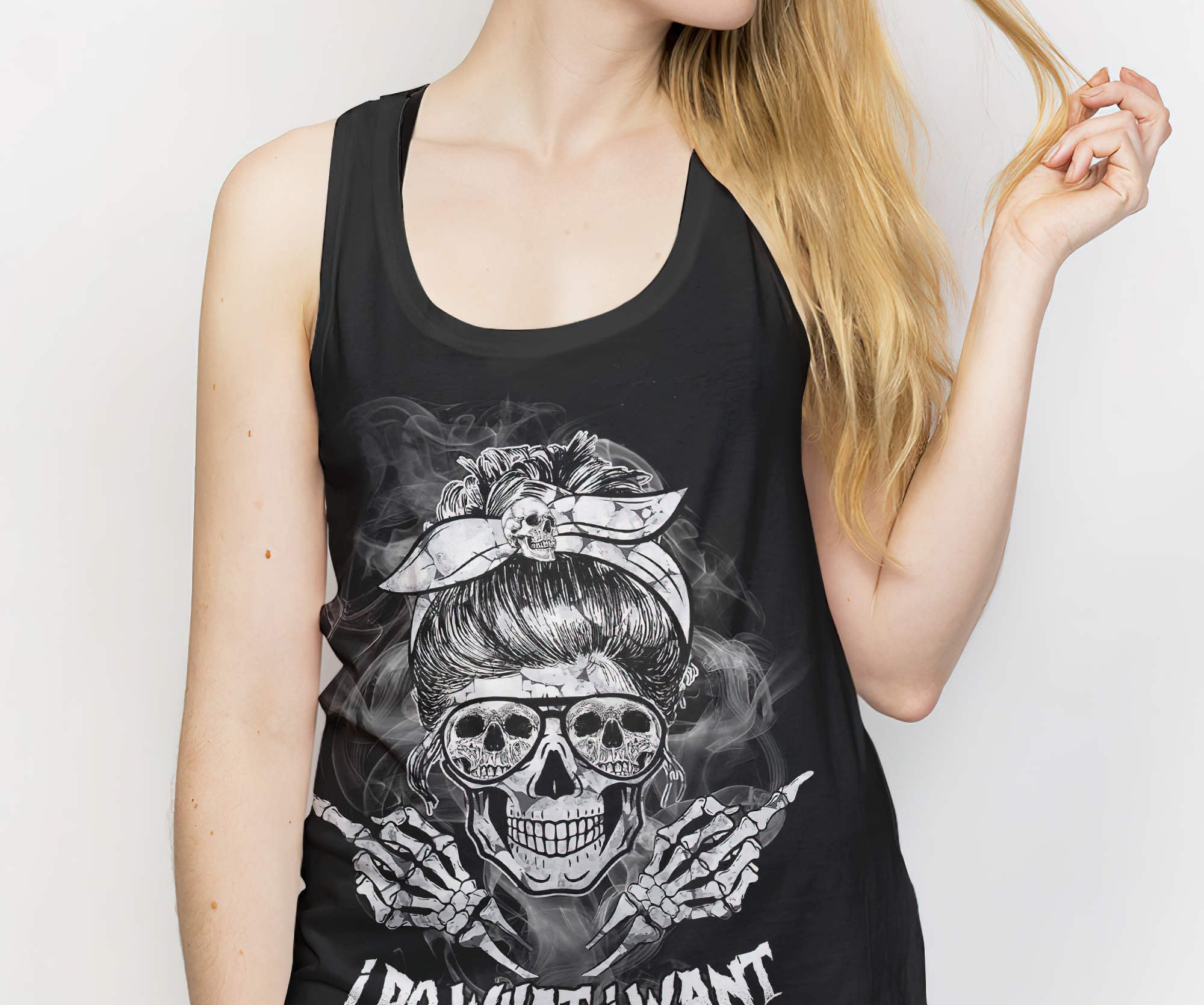 I Do What I Want Skull Black And White All Over Print Tank Top