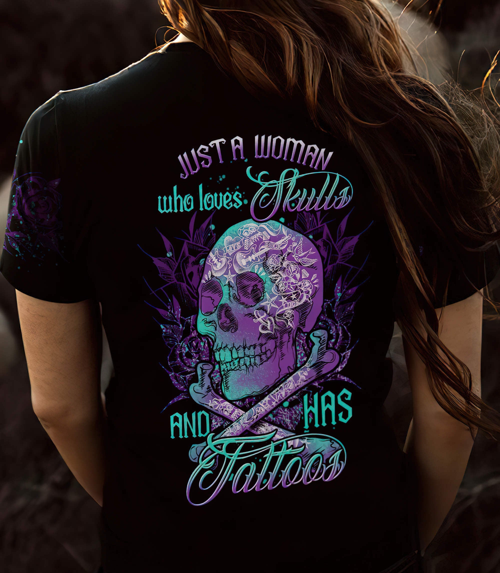 just-a-woman-who-loves-skulls-and-has-tattoos-all-over-print-women-v-neck-t-shirt