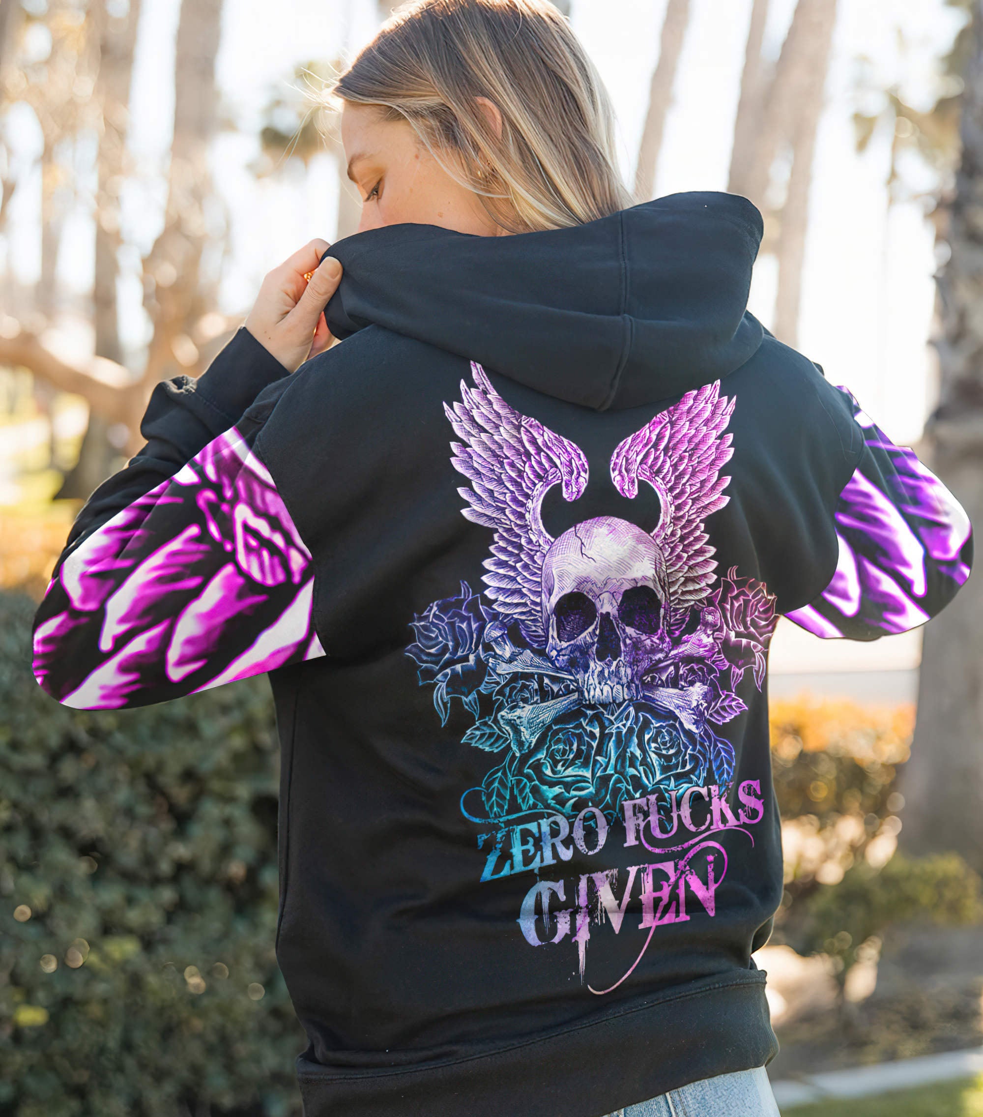 Skull Wings Roses All Over Print Hoodie