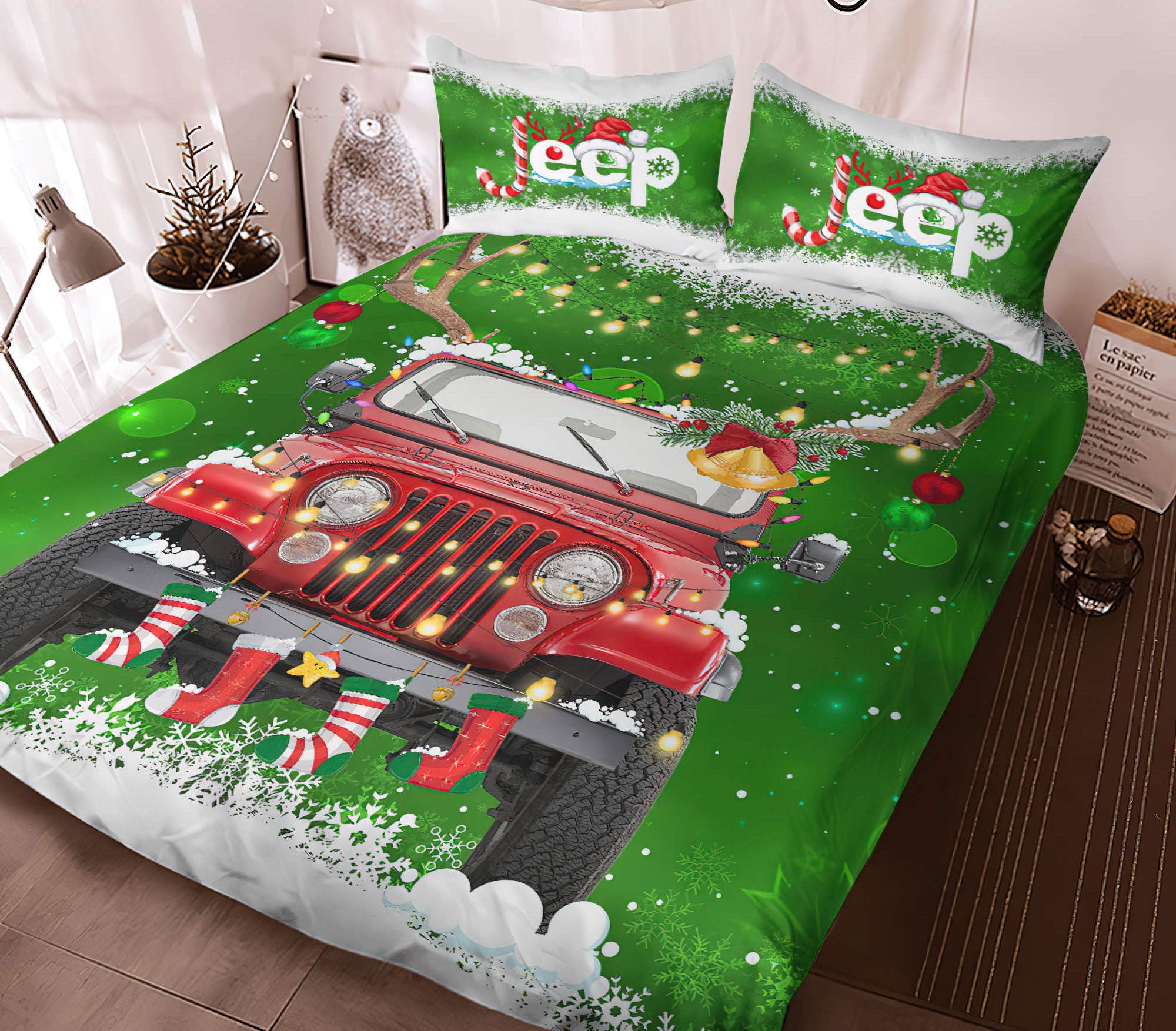 jeep-christmas-green-bedding-set