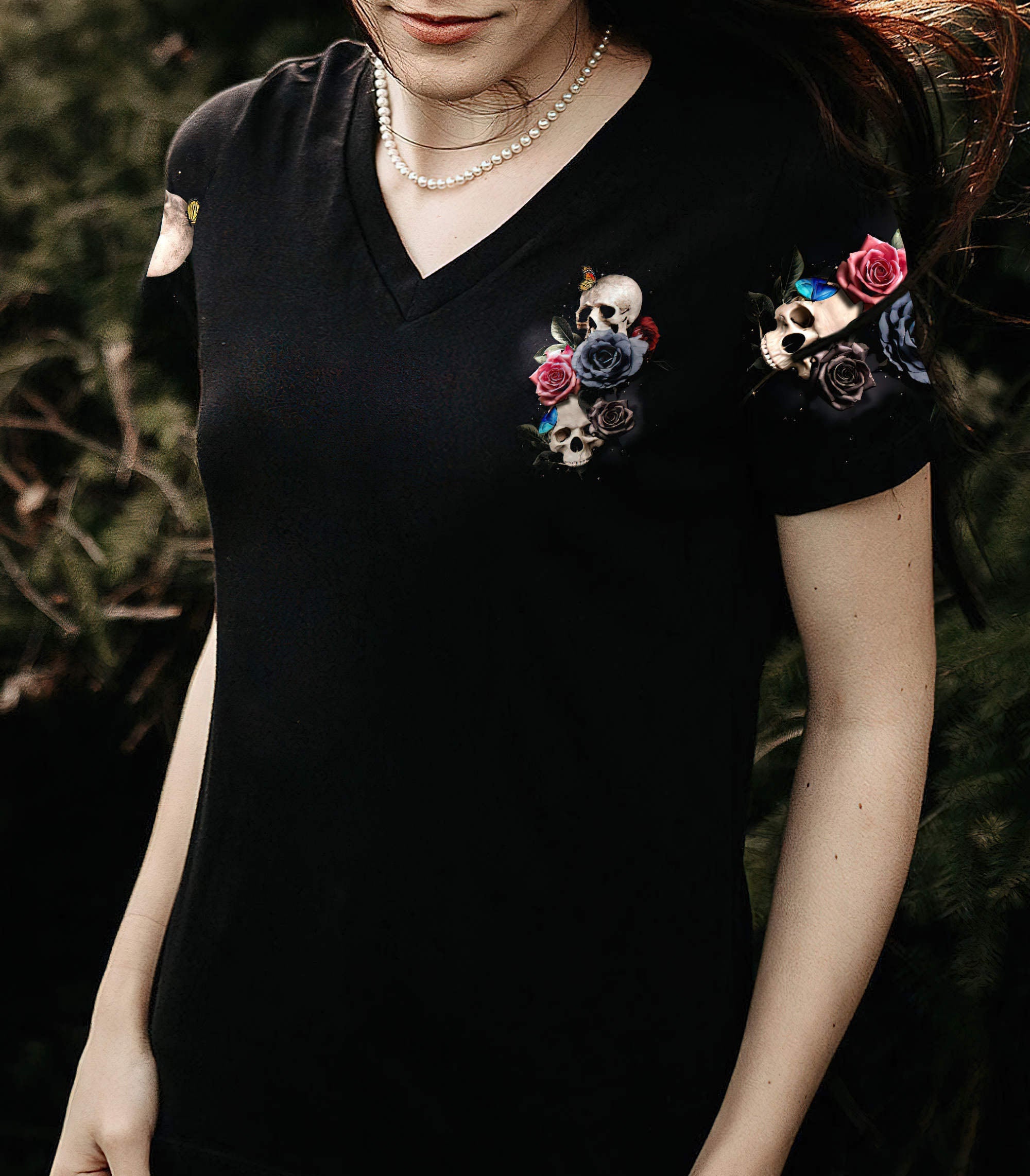 the-good-girl-in-me-skull-with-rose-all-over-print-women-v-neck-t-shirt