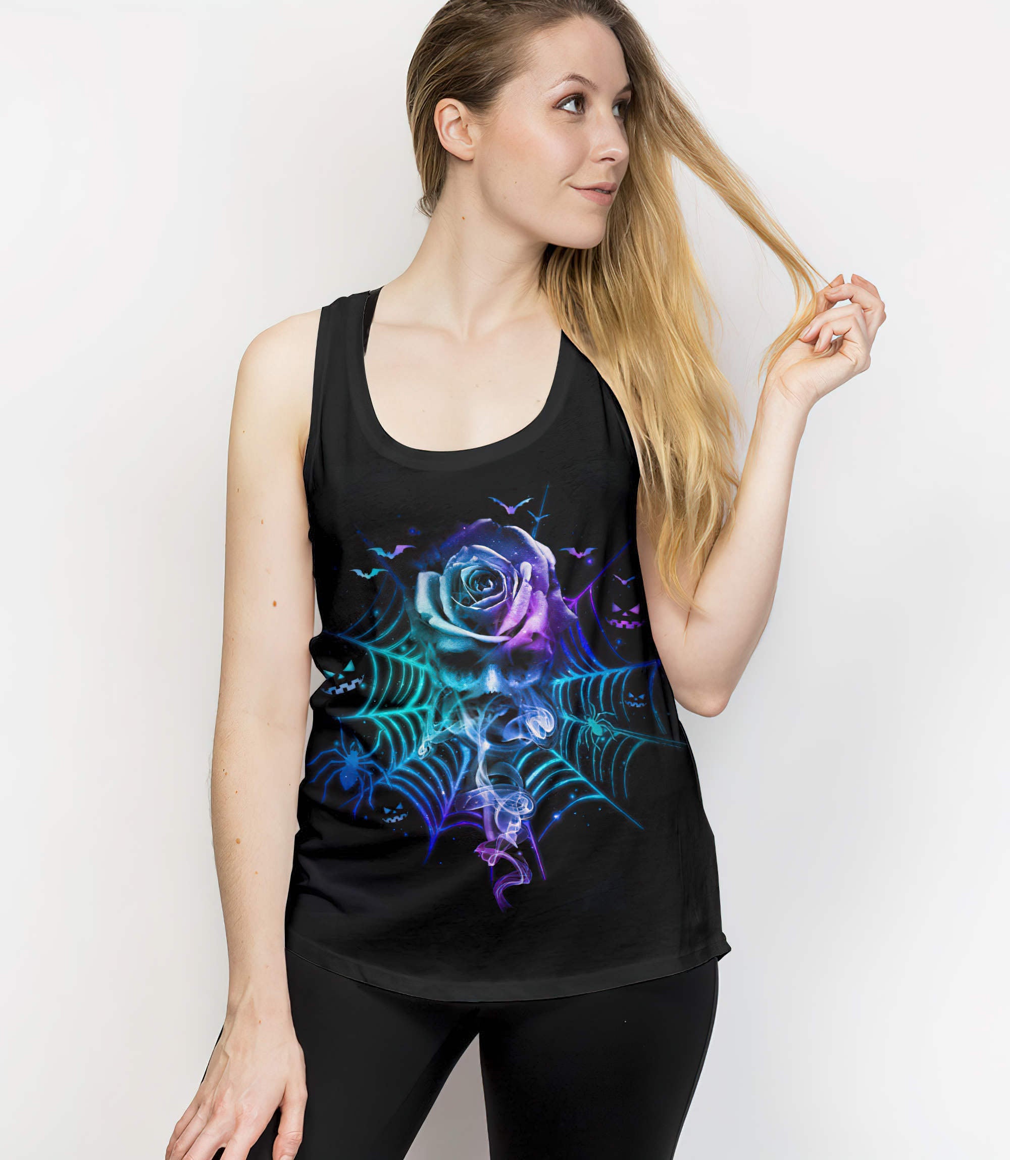 smoke-rose-skull-halloween-all-over-print-tank-top