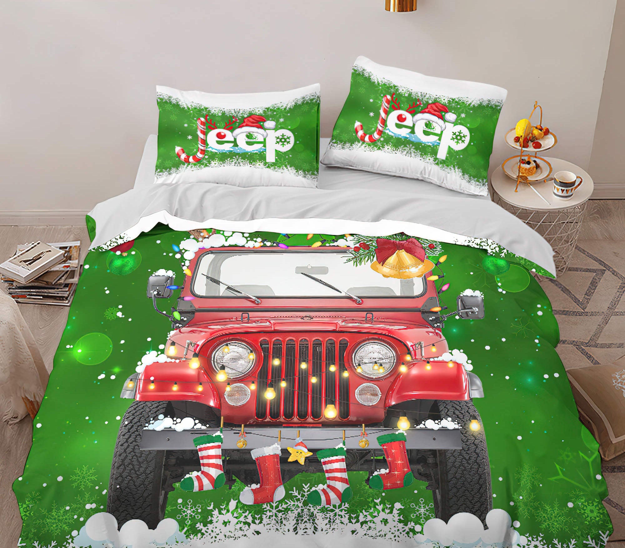 jeep-christmas-green-bedding-set