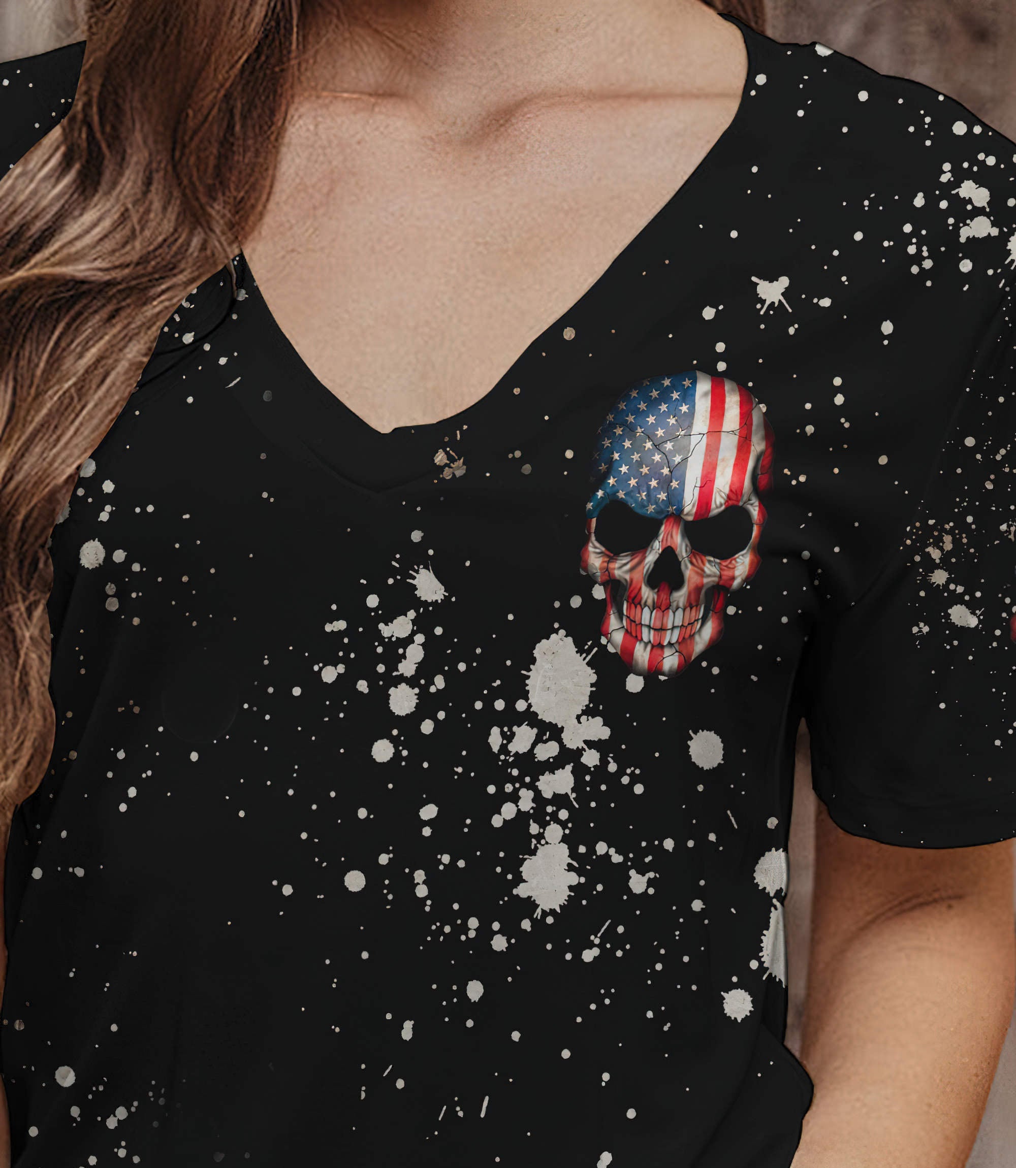 america-live-it-love-it-bleached-all-over-print-women-v-neck-t-shirt