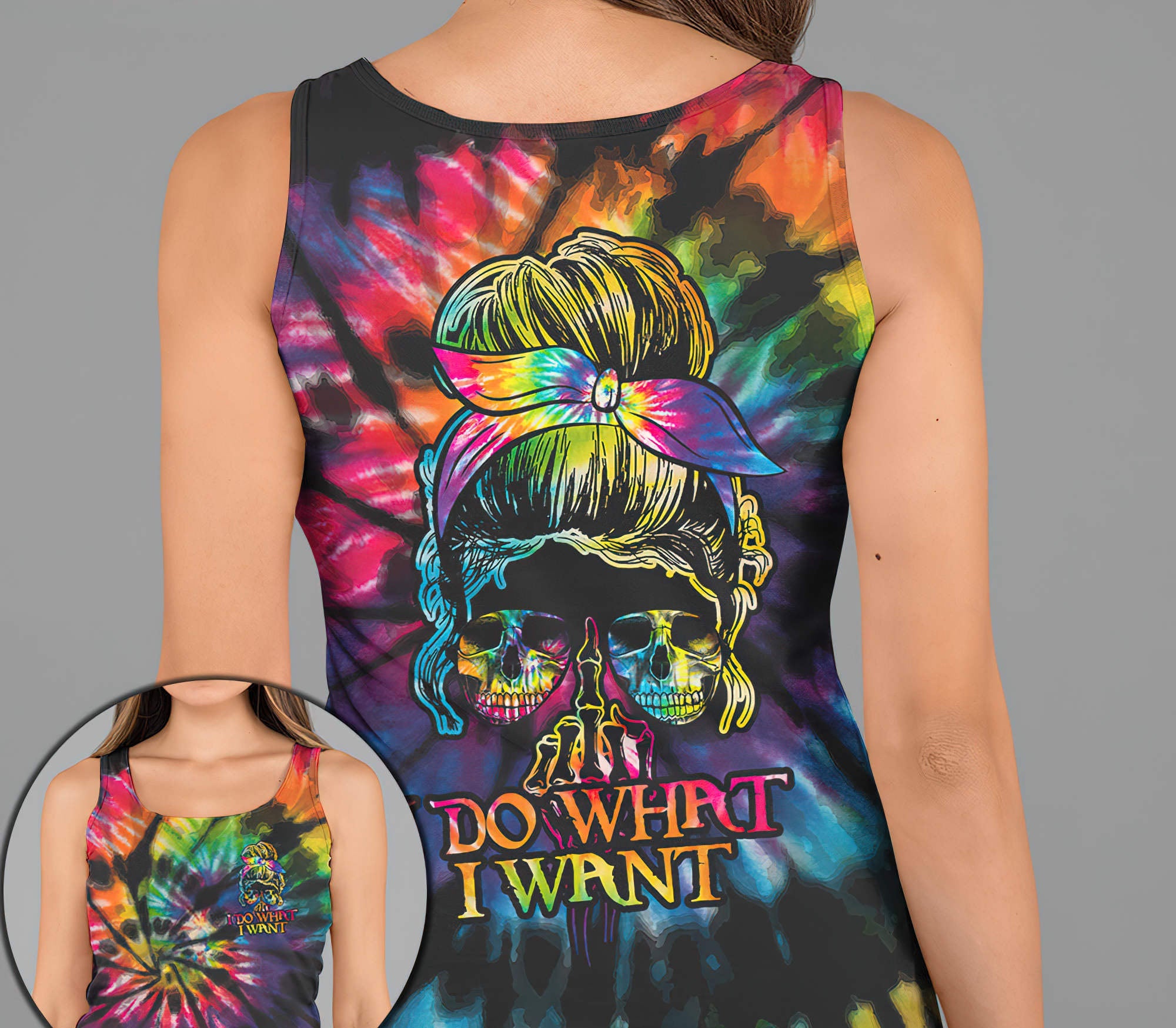 I Do What I Want Skull Tie Dye All Over Print 1 Tank Top