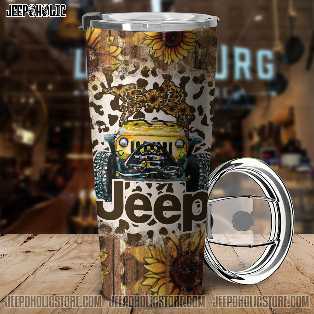 Personalized Jeep Sunflower Wood Tumbler