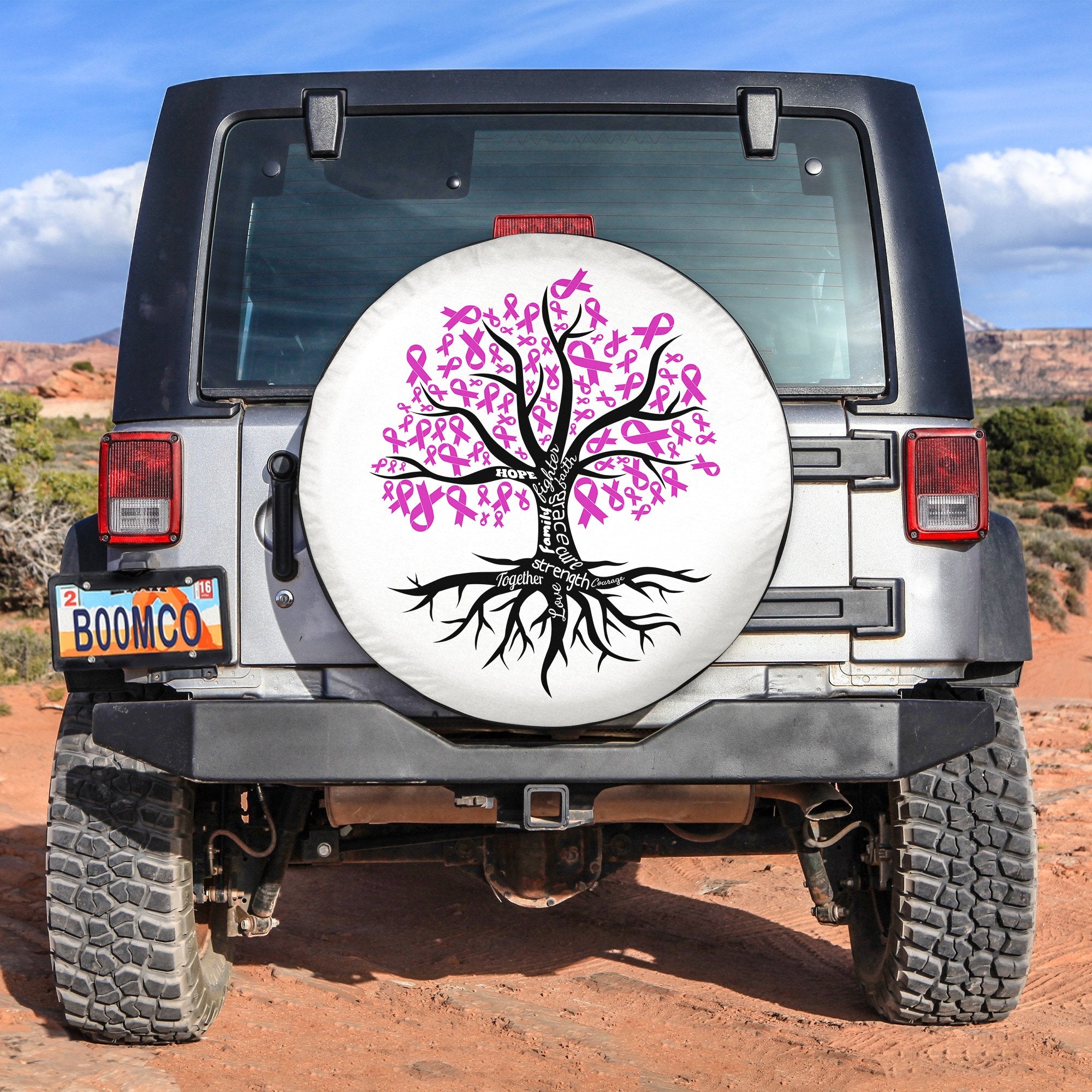 Breast Cancer Breast Cancer Tree With Ribbon Spare Tire Cover