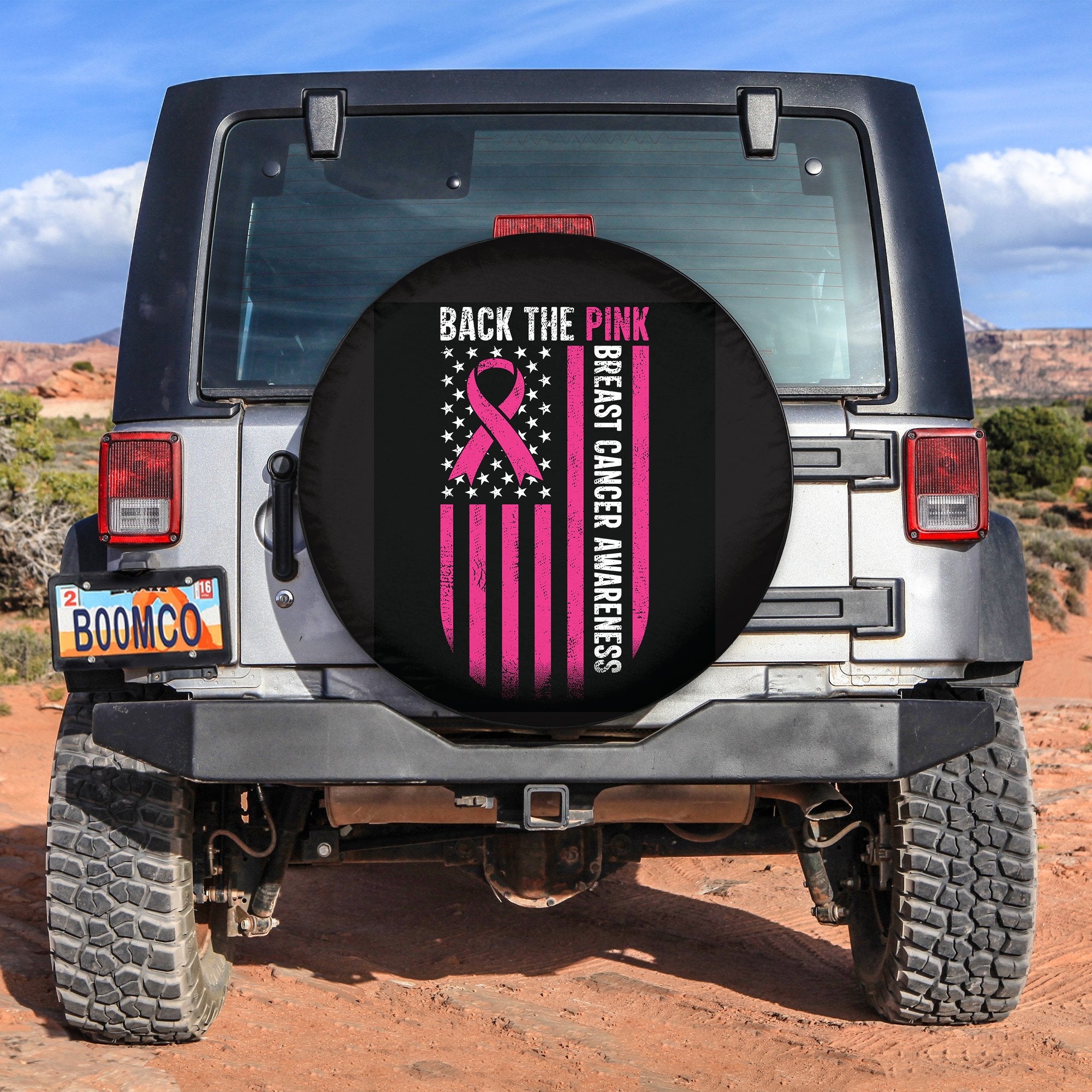 Back The Pink American Flag Breast Cancer Spare Tire Cover