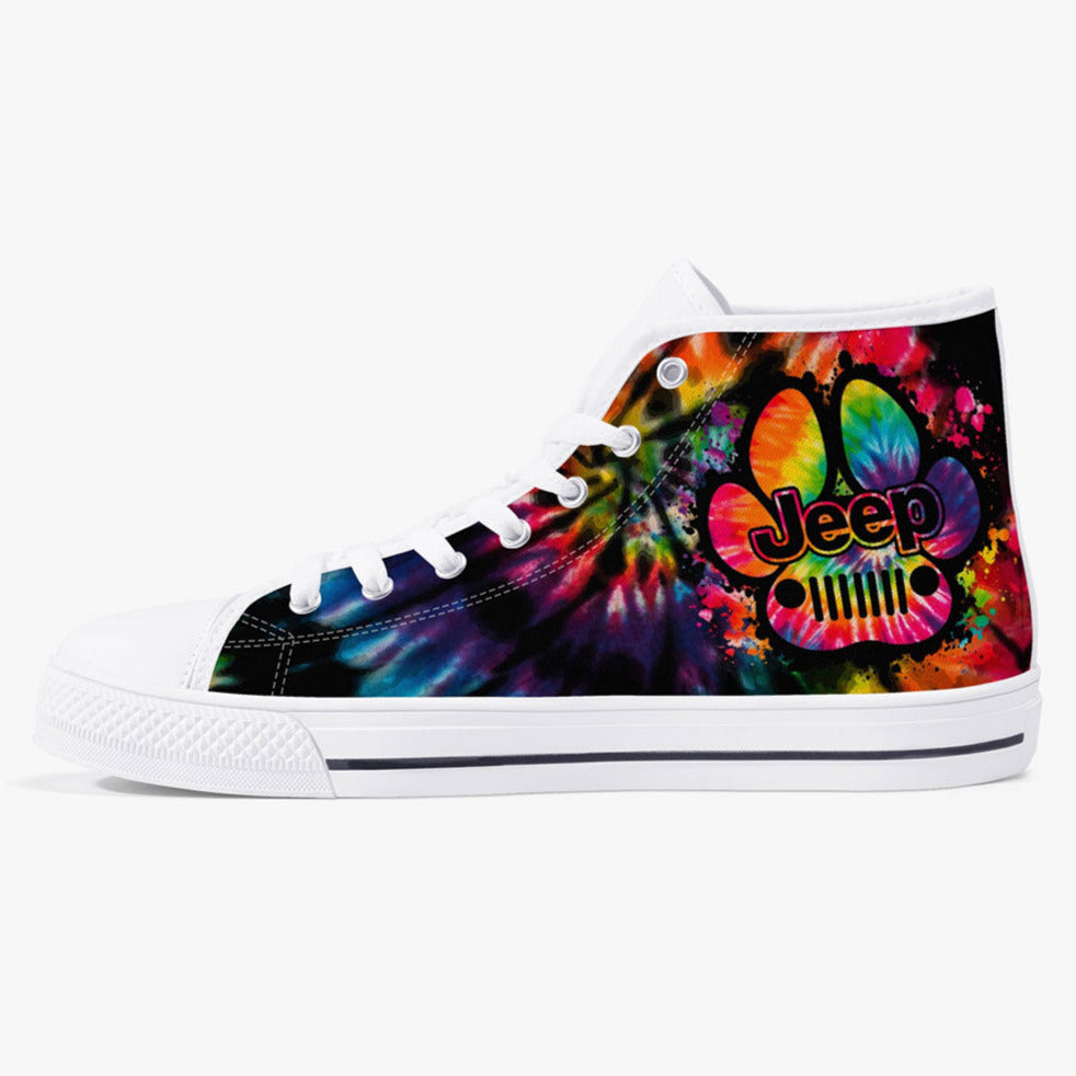 Jeep Dog Paw Colorful Tie Dye High Top Canvas Shoes