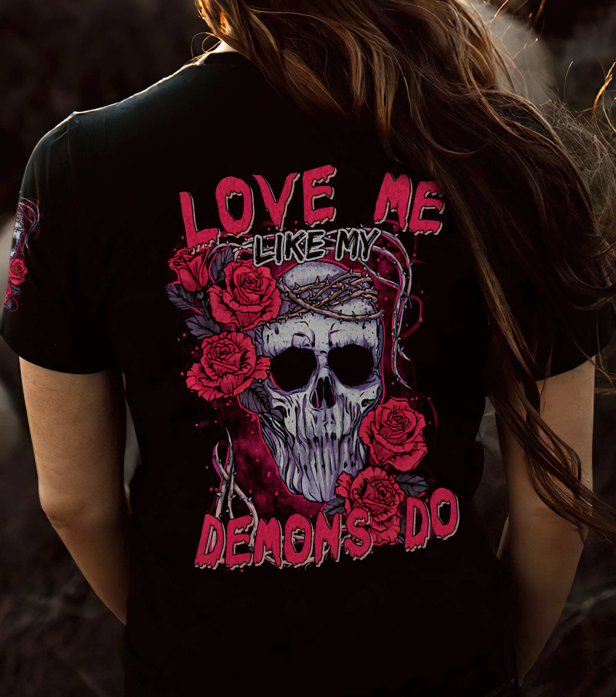 love-me-like-my-demons-do-rose-skull-all-over-print-women-v-neck-t-shirt