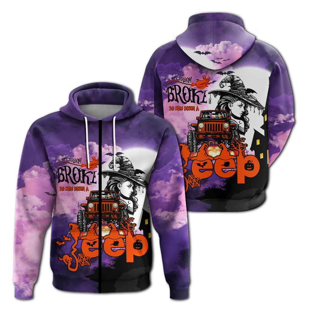 My Broom Broke So Now Drive A Jeep Halloween Hoodie - LT2