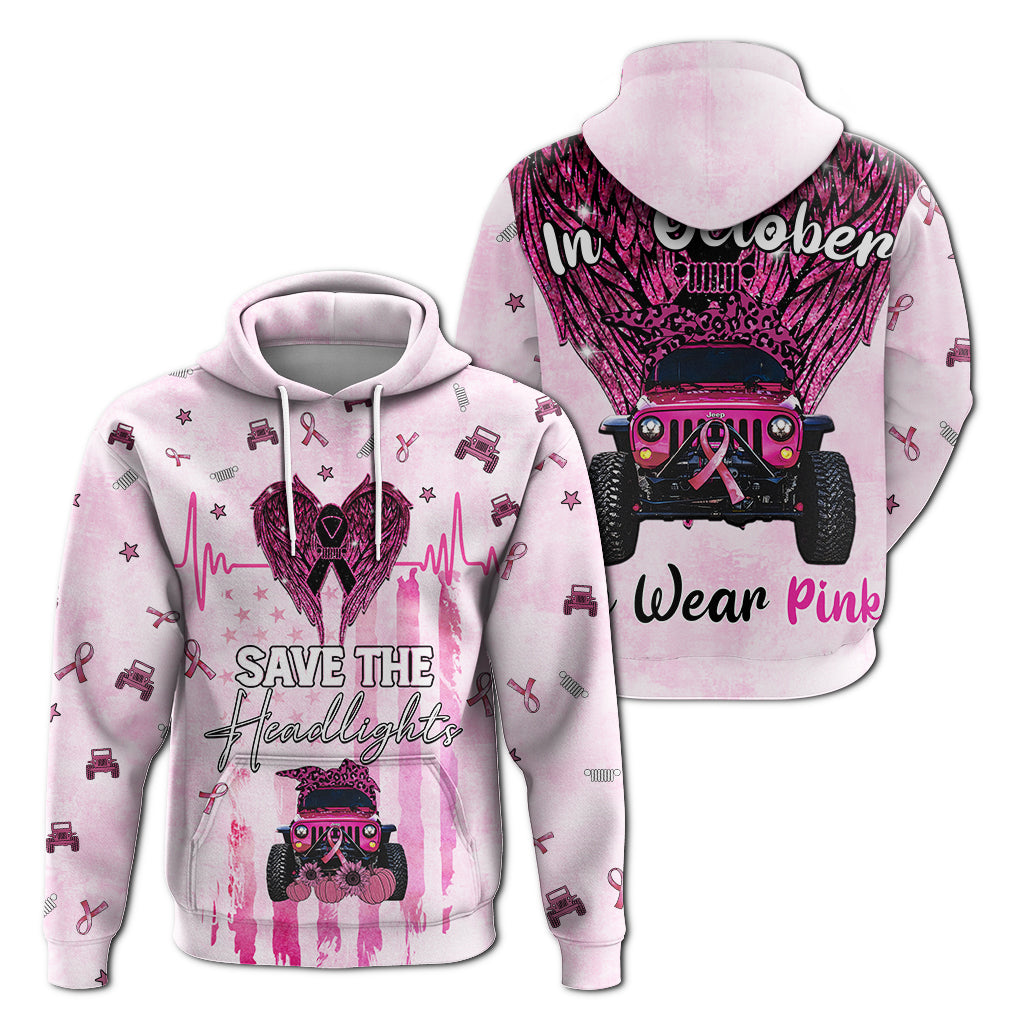 Jeep Heartbeat Breast Cancer Hoodie Save The Headlights LT4