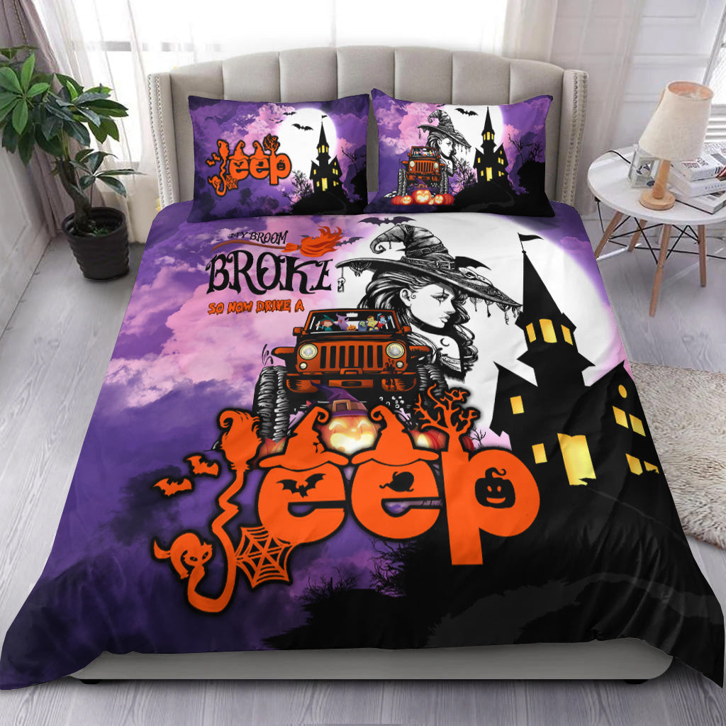 My Broom Broke So Now Drive A Jeep Halloween Bedding Set