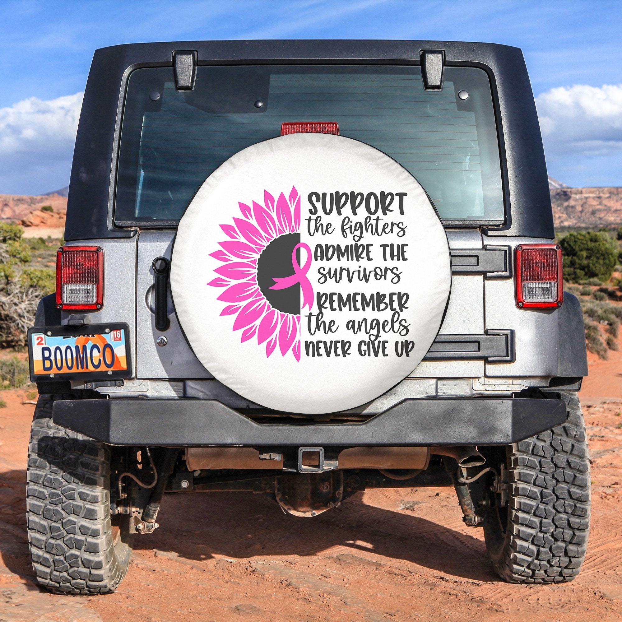 Breast Cancer Awareness Month With Pink Sunflower Wings Ribbon Spare Tire Cover 