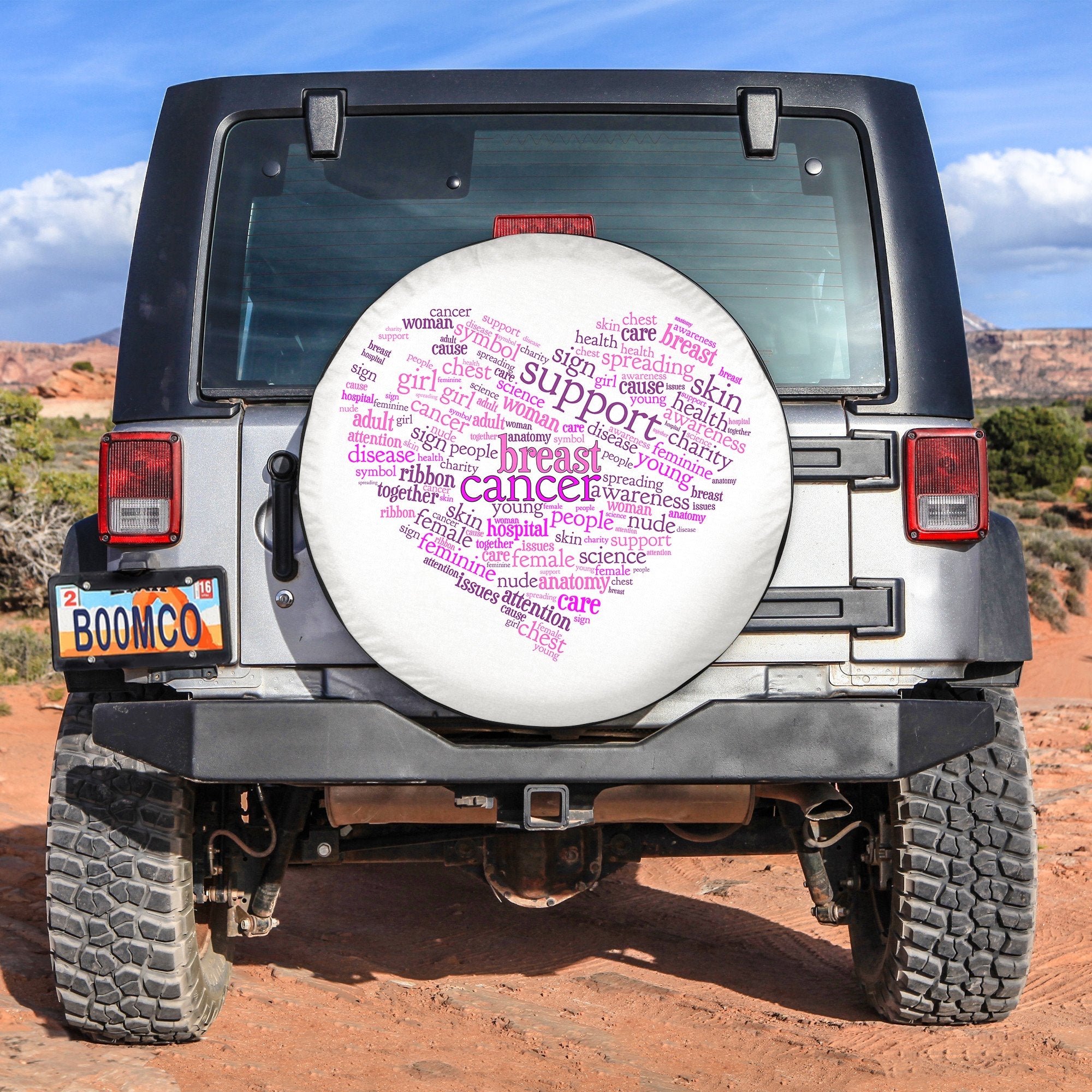 Breast Cancer Word Cloud Ribbon Spare Tire Cover