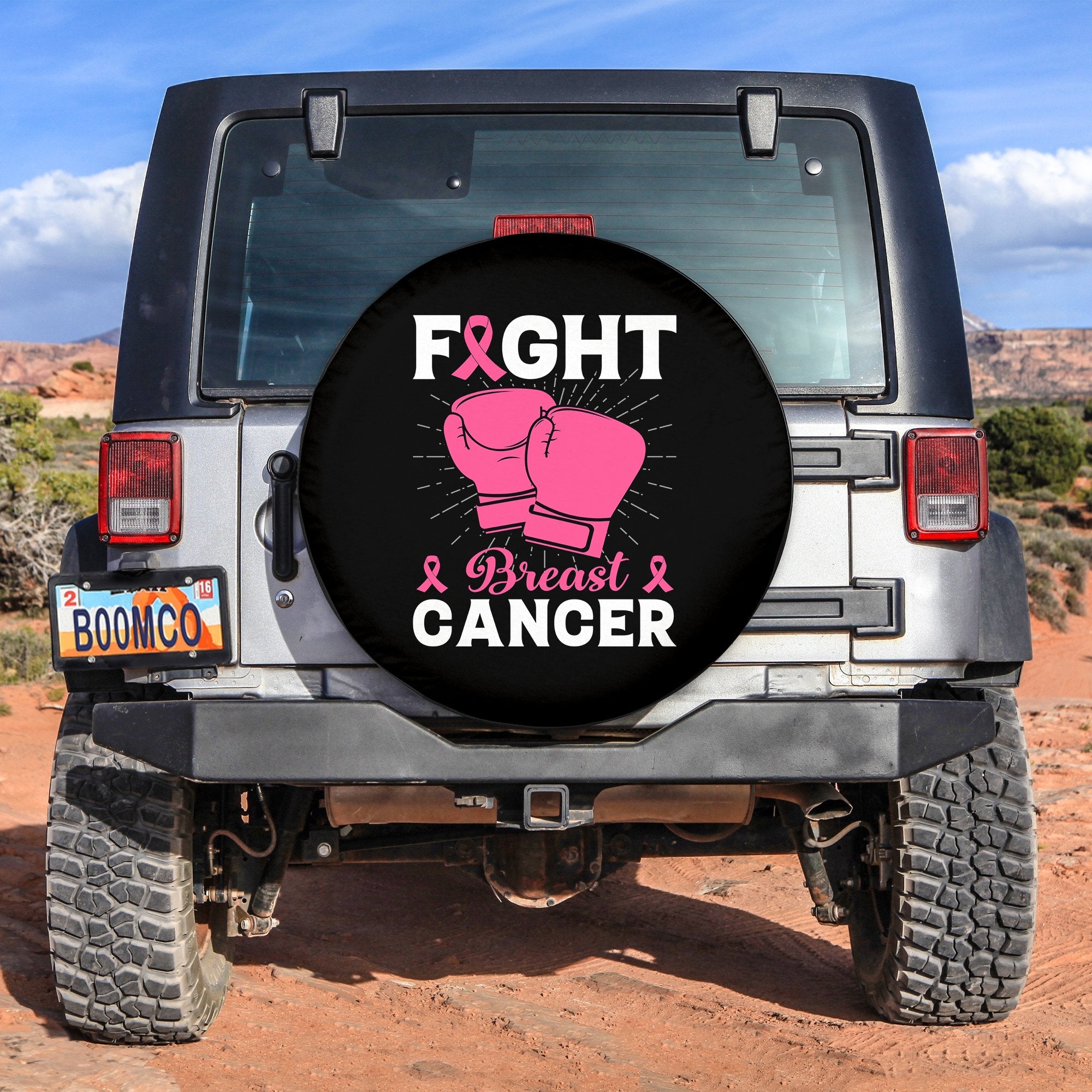 Breast Cancer Fight Ribbon Spare Tire Cover 