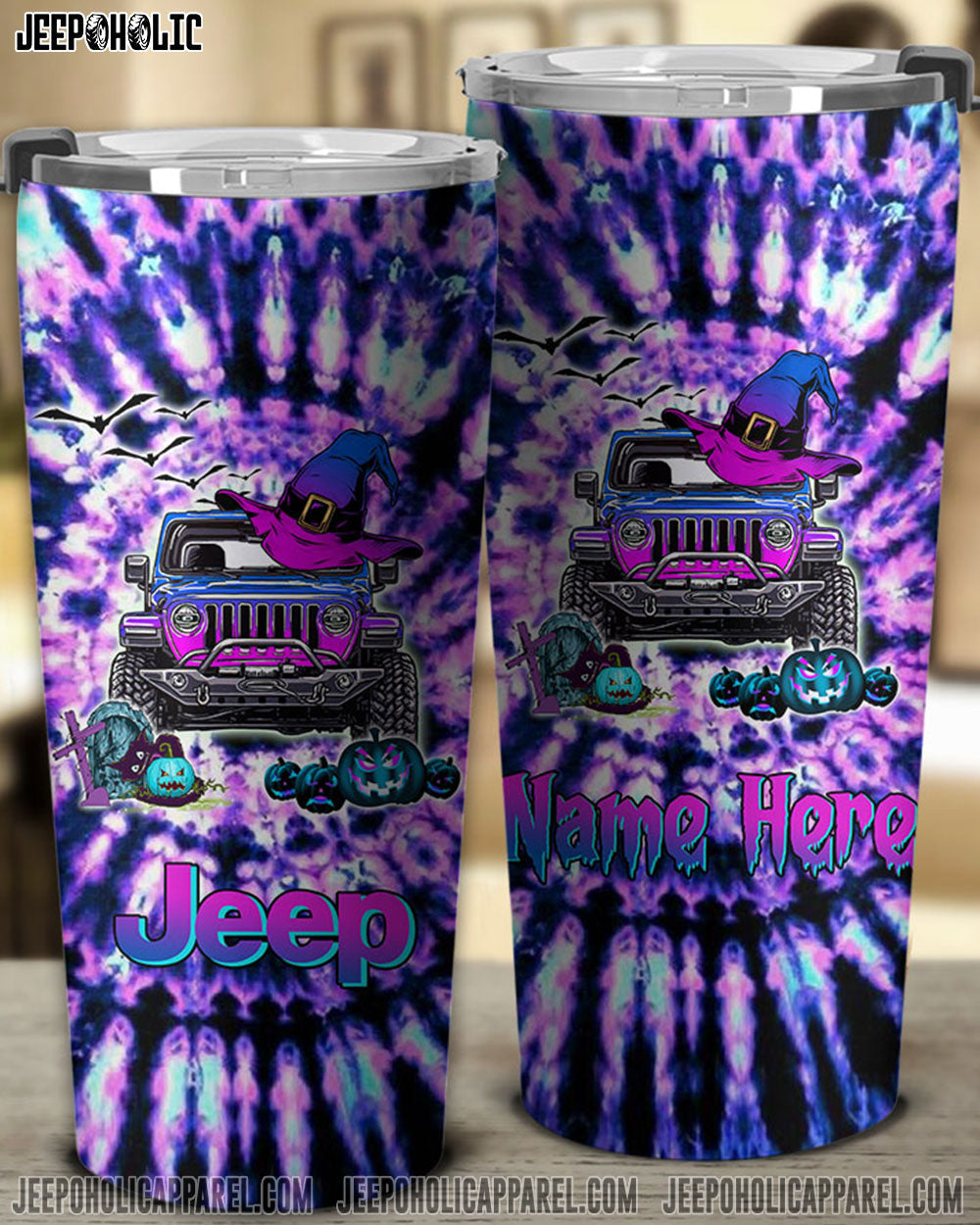 Personalized Jeep Halloween Tie Dye Tumbler