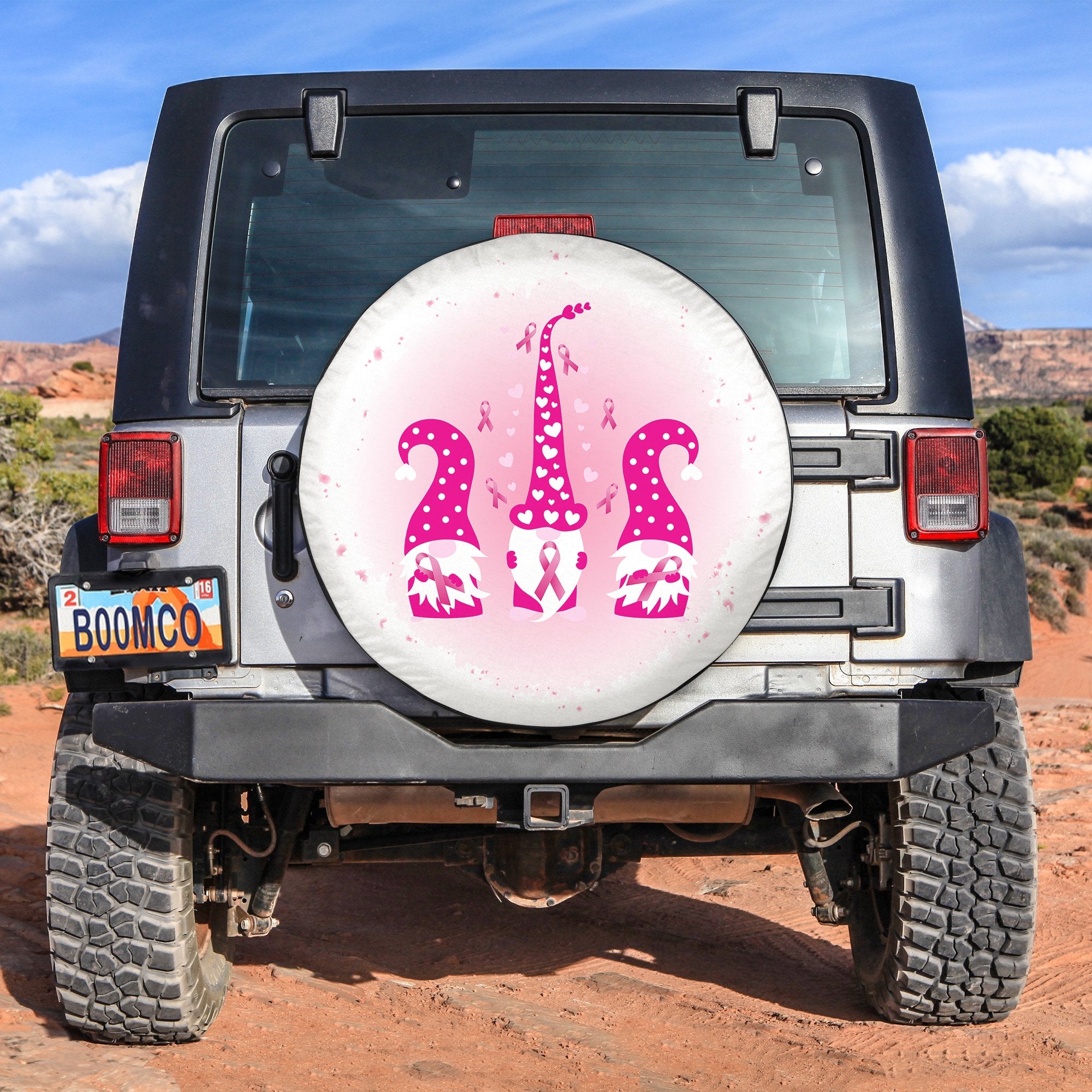 Breast Cancer Awareness Month With Pink Cute Gnomes Ribbons Spare Tire Cover 