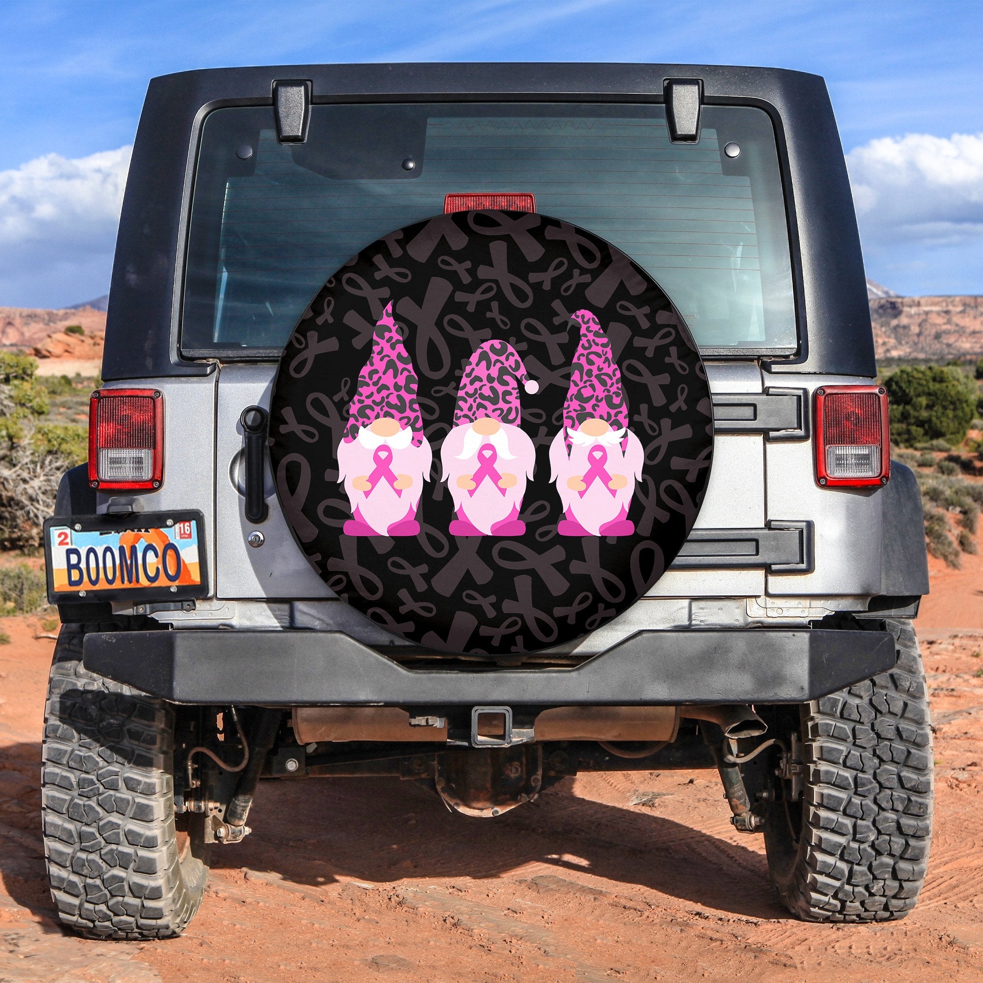 Breast Cancer Stop Cancer Fight Cancer Gnomes With Pink Ribbon Spare Tire Cover 