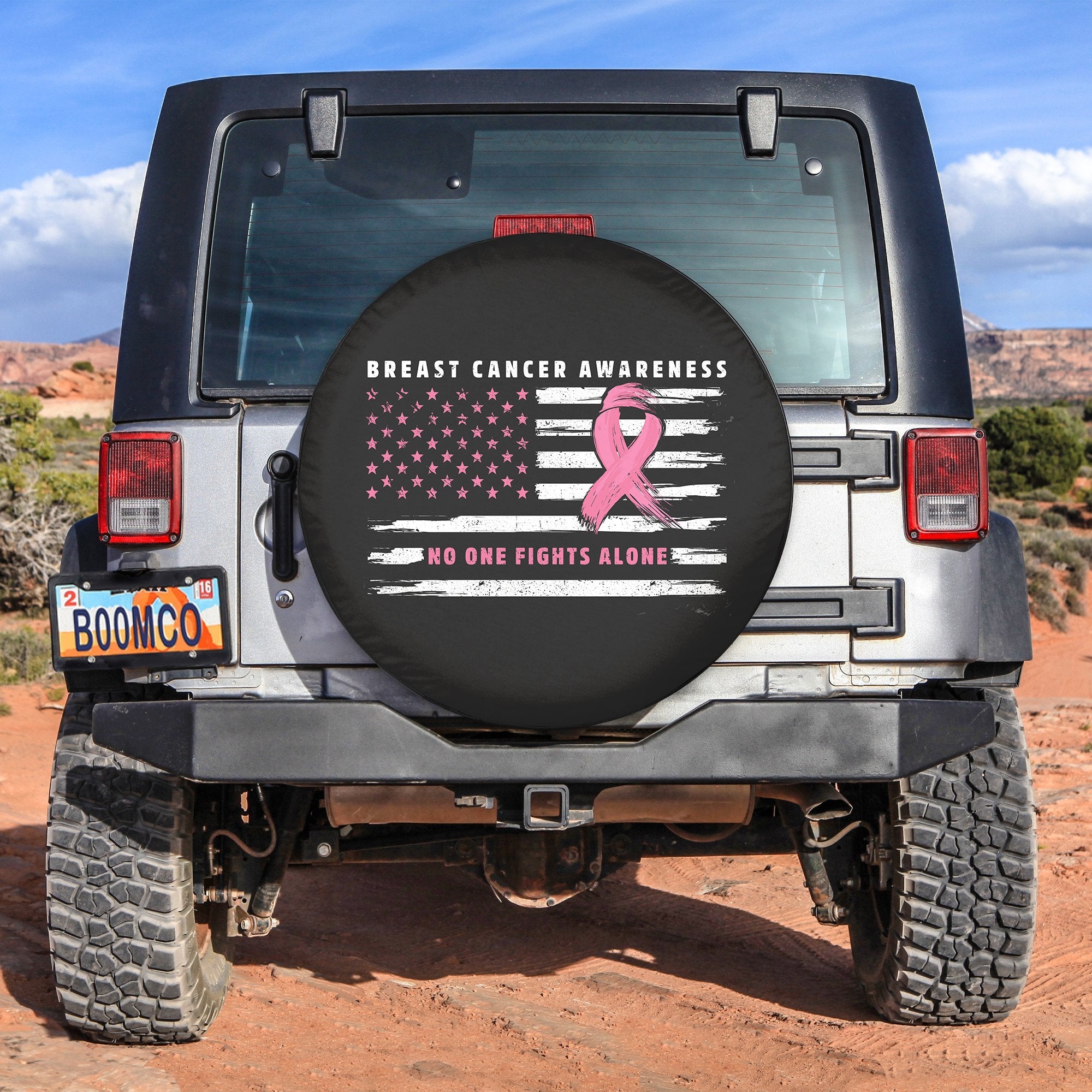 No One Fights Alone Breast Cancer Awareness Month Spare Tire Cover