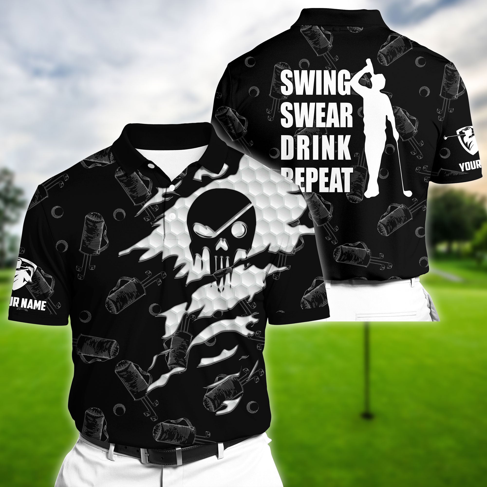 Premium Unique Skull Black Golf Polo Shirts Personalized