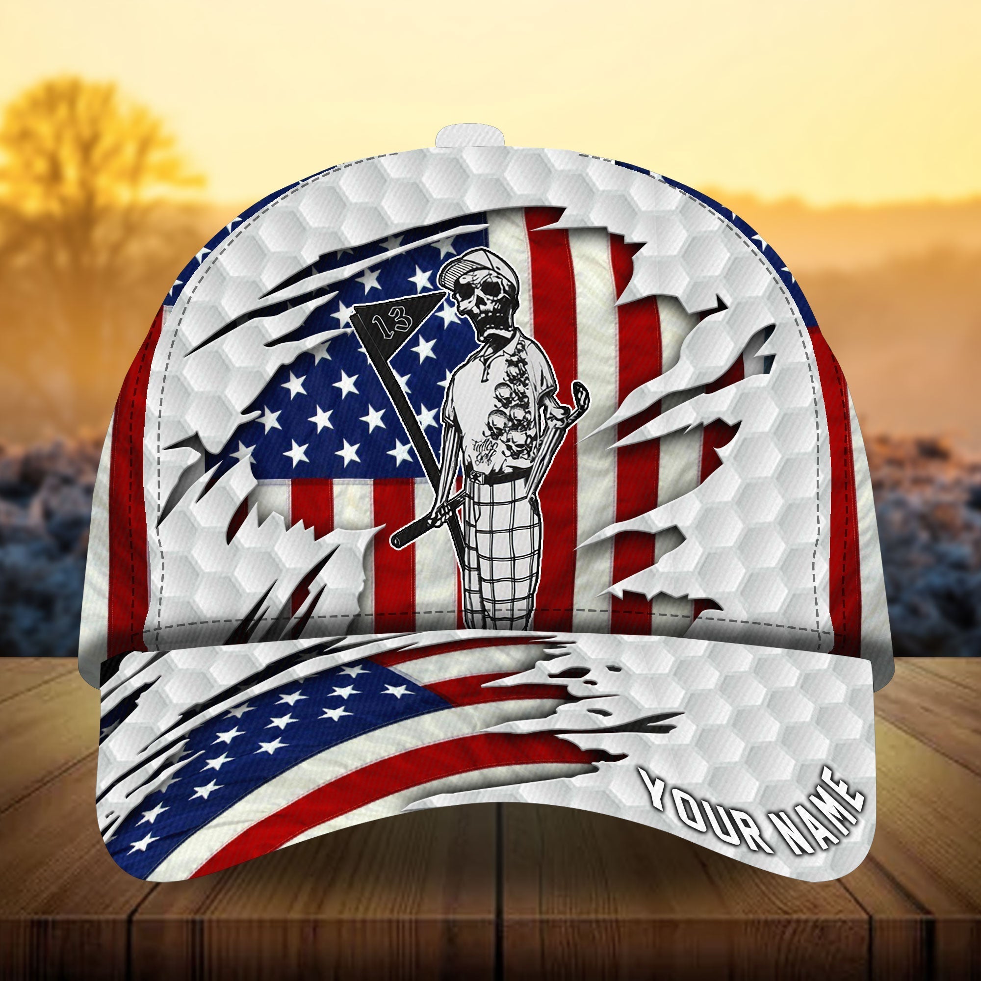 Premium Skull America Skull Golf Lover Golfer Cap Golfing Cap 3D Multicolor Personalized