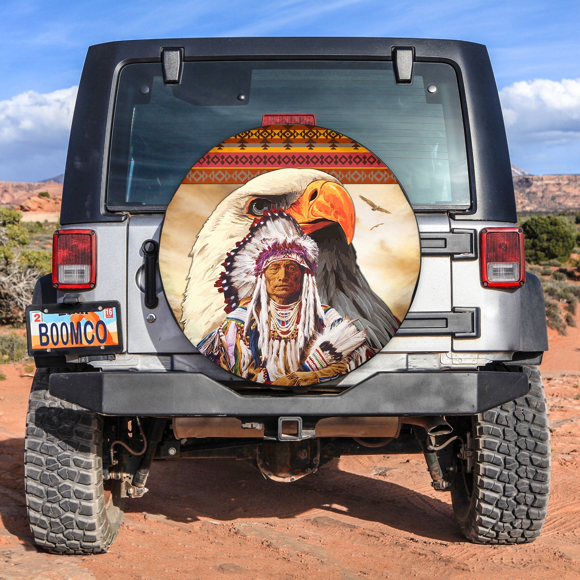 Native American Indian Chief White Eagle Spare tire cover 