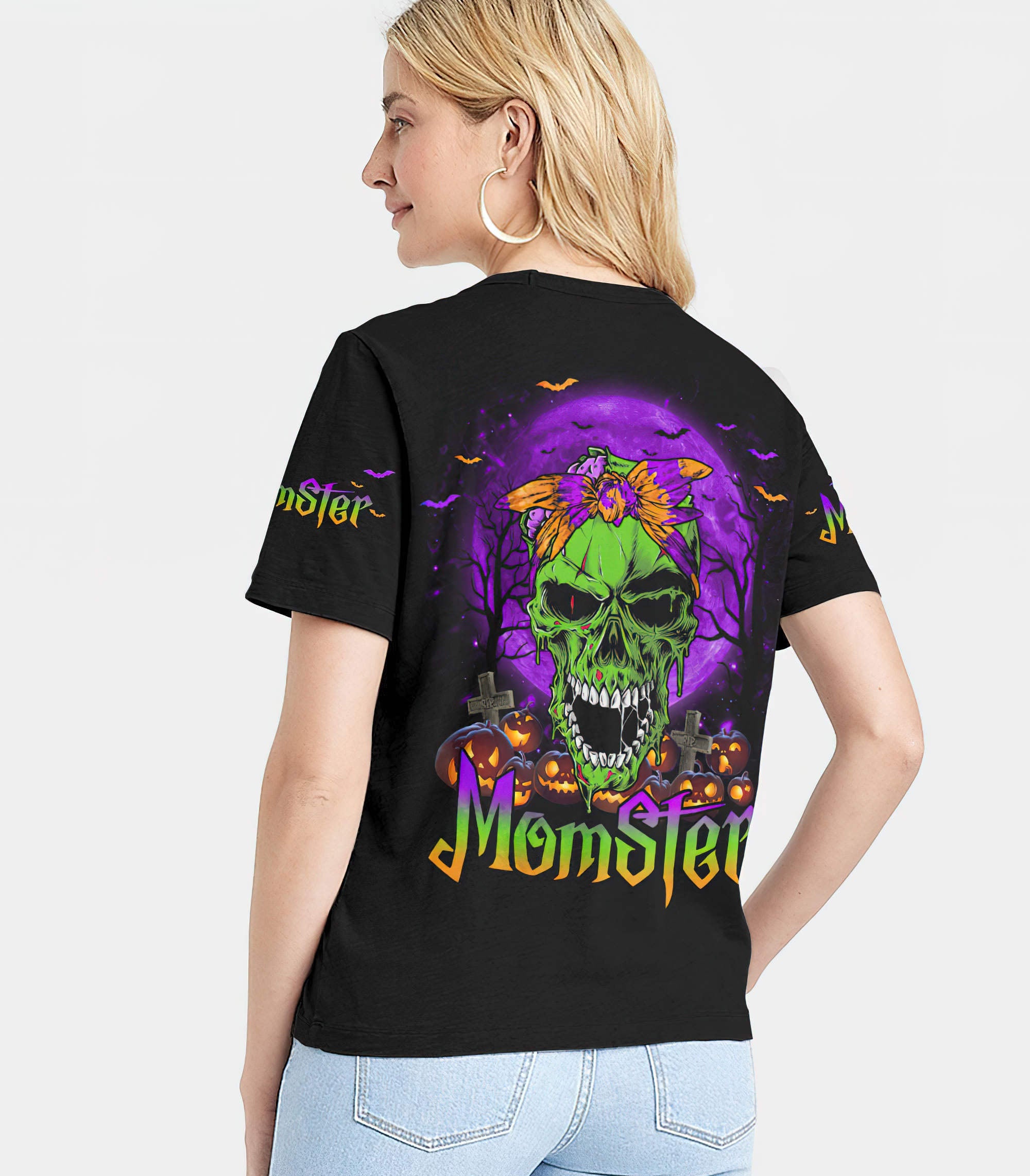 momster-zombie-skull-all-over-print-women-v-neck-t-shirt