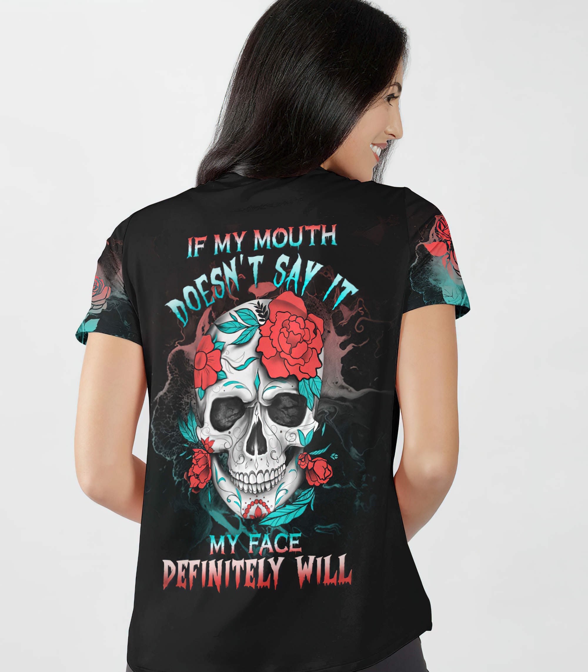 If My Mouth Doesn't Say It Skull All Over Print Women V-Neck T Shirt