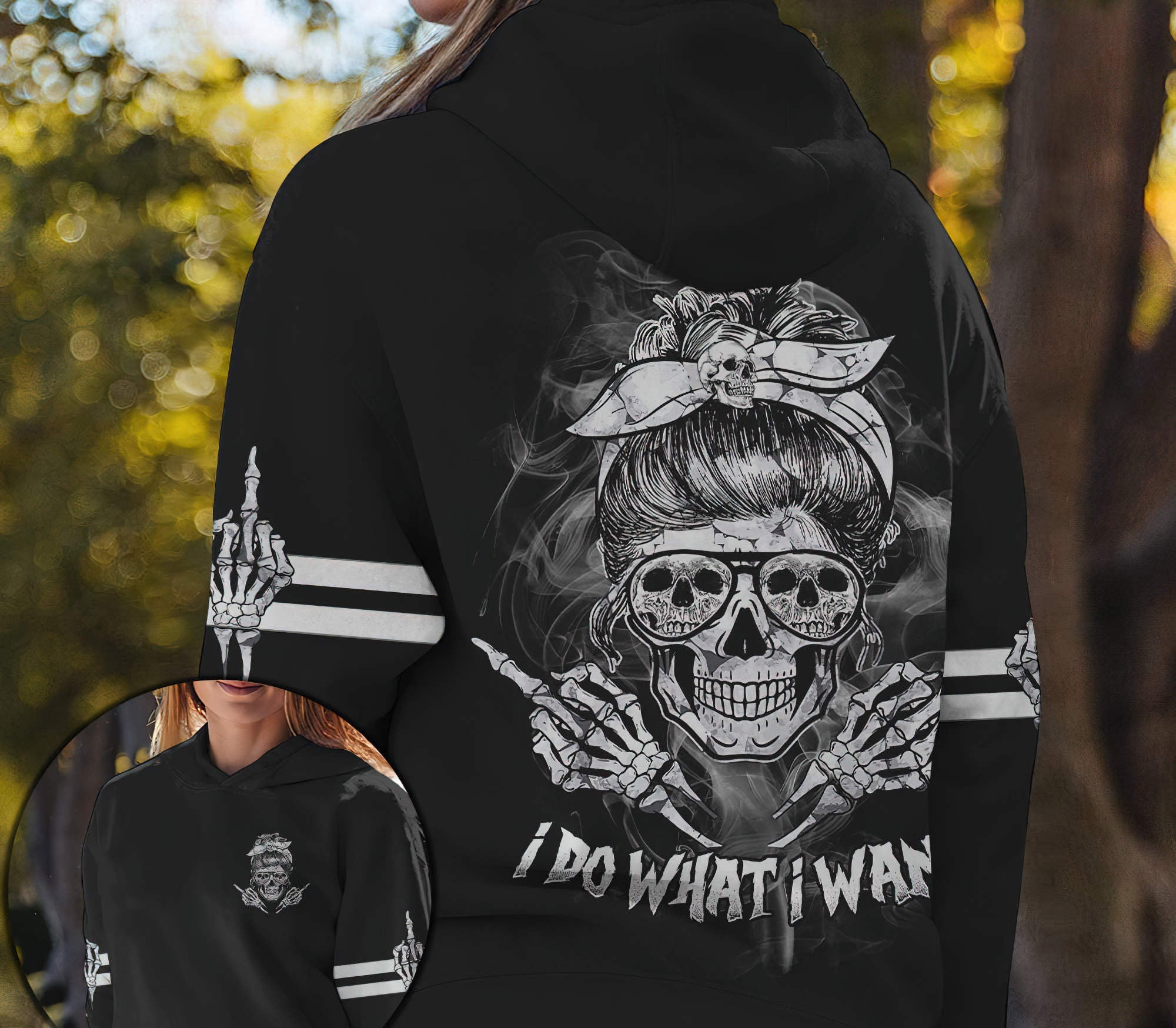 I Do What I Want Skull Black And White All Over Print Hoodie