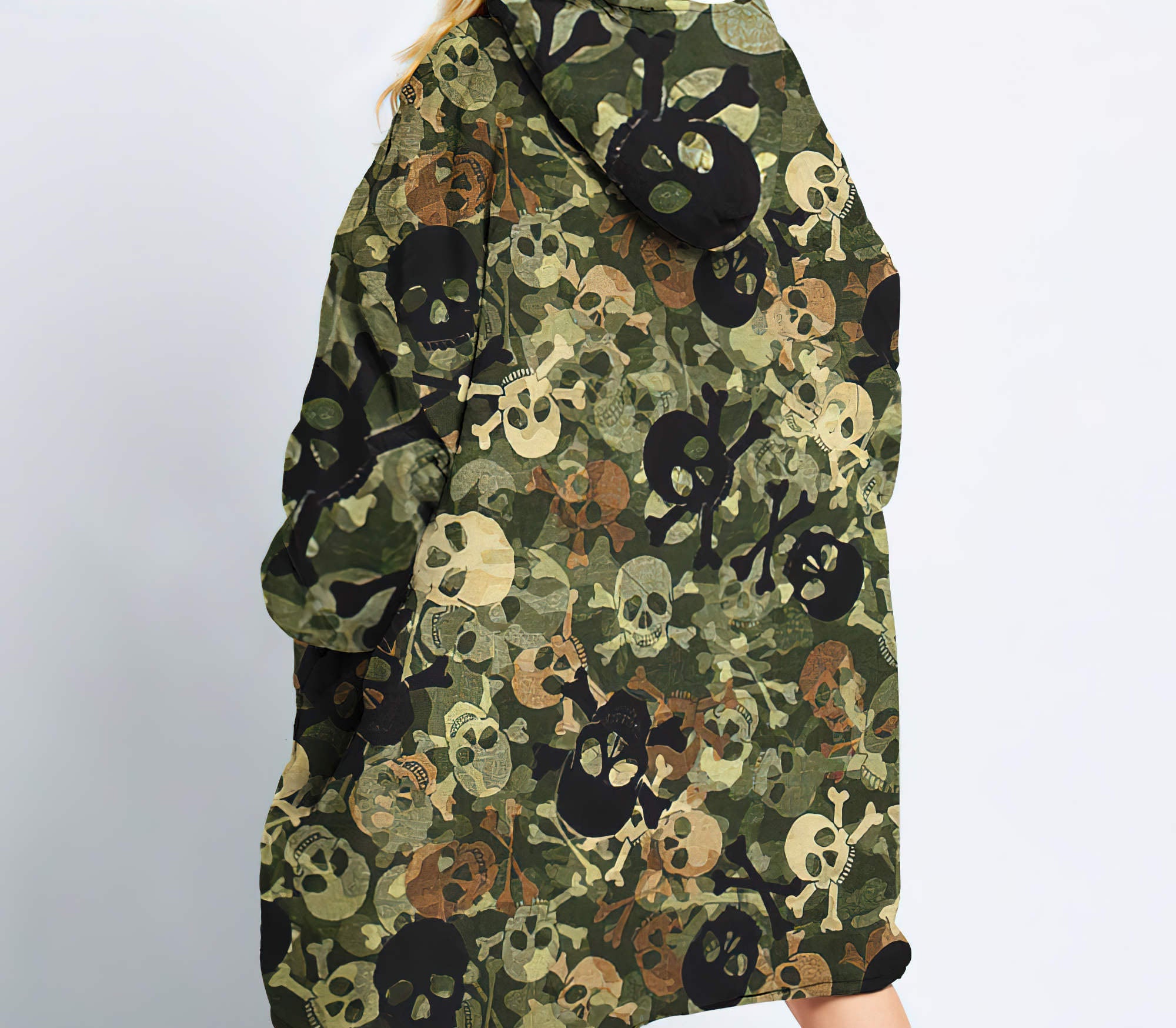 Skull Camo Texture Sherpa Blanket Hoodie Wearable Blanket Hoodie