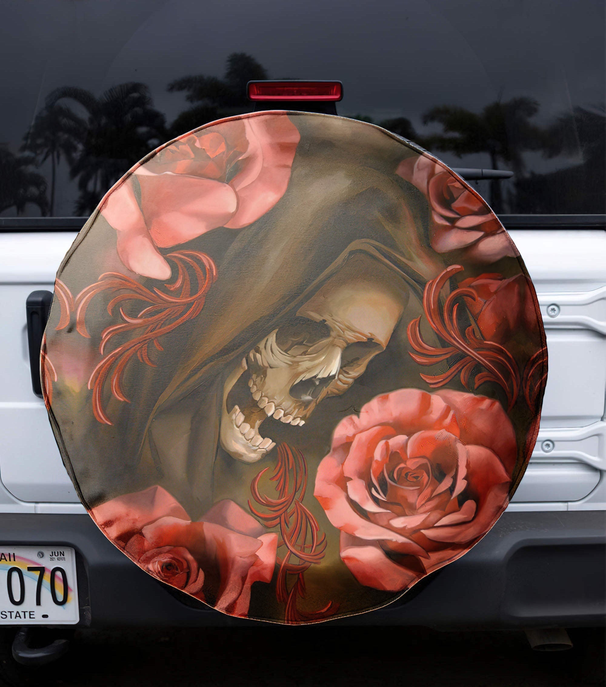 Skull Rose Automotive Spare Tire Cover