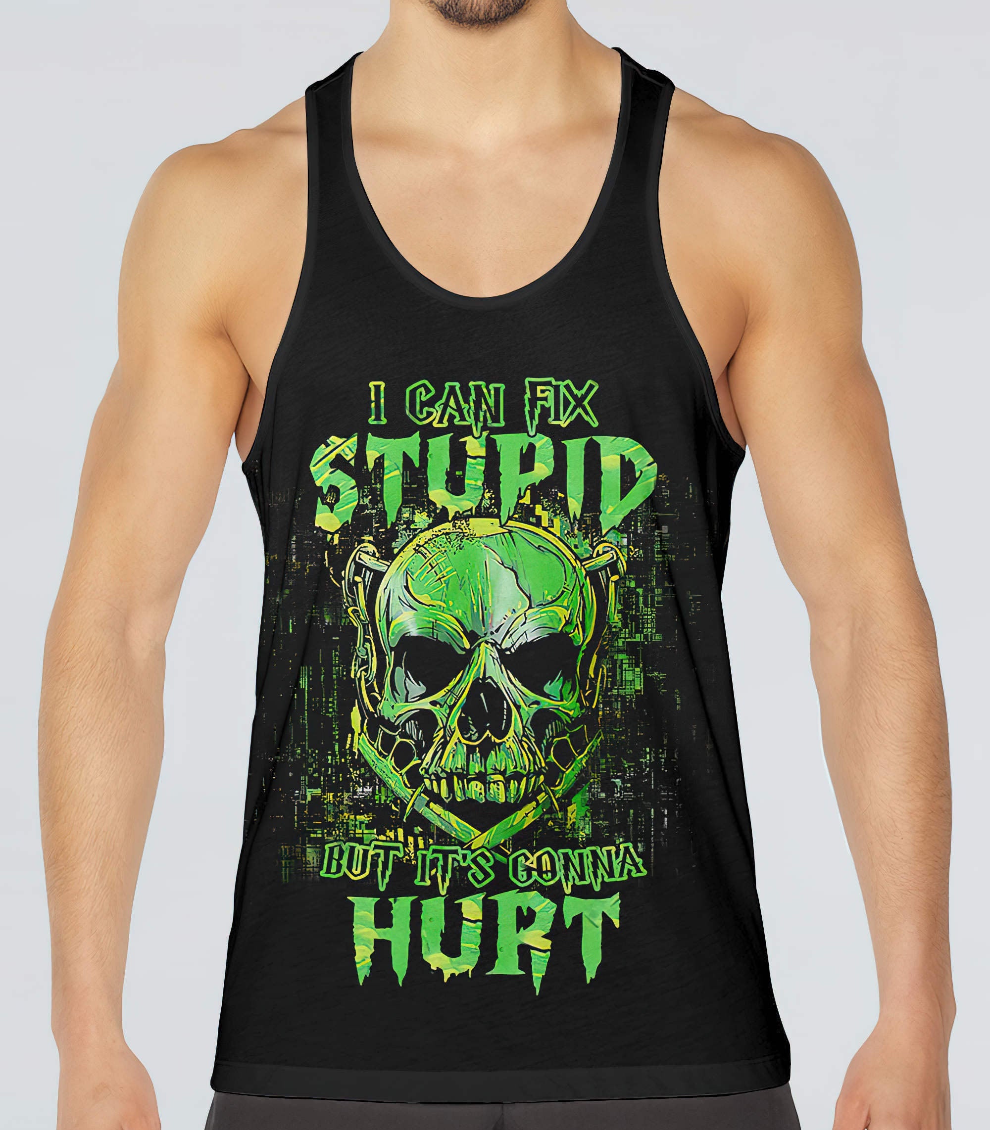 i-can-fix-stupid-green-skull-all-over-print-tank-top